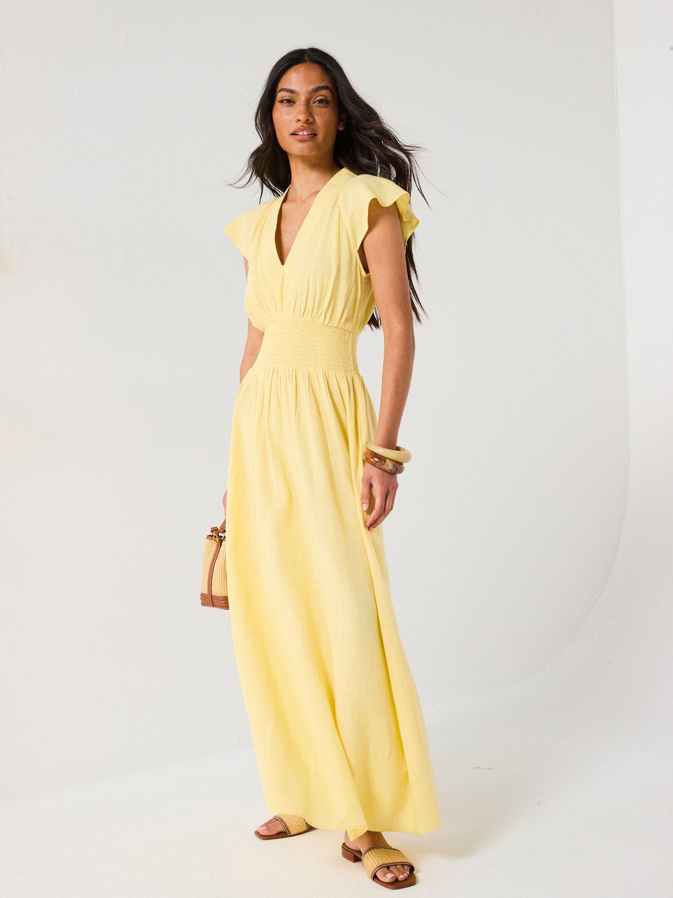 Image 1 of 6 of V by Very Shirred Waist Cotton Maxi Dress - Yellow