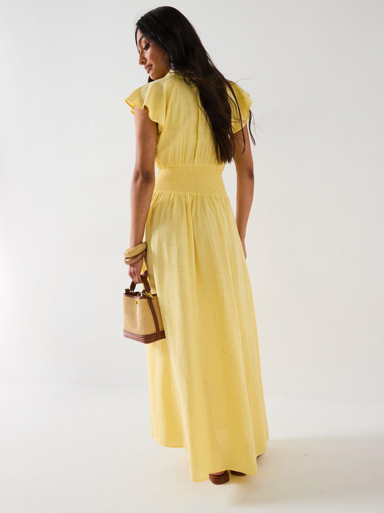 Image 2 of 6 of V by Very Shirred Waist Cotton Maxi Dress - Yellow