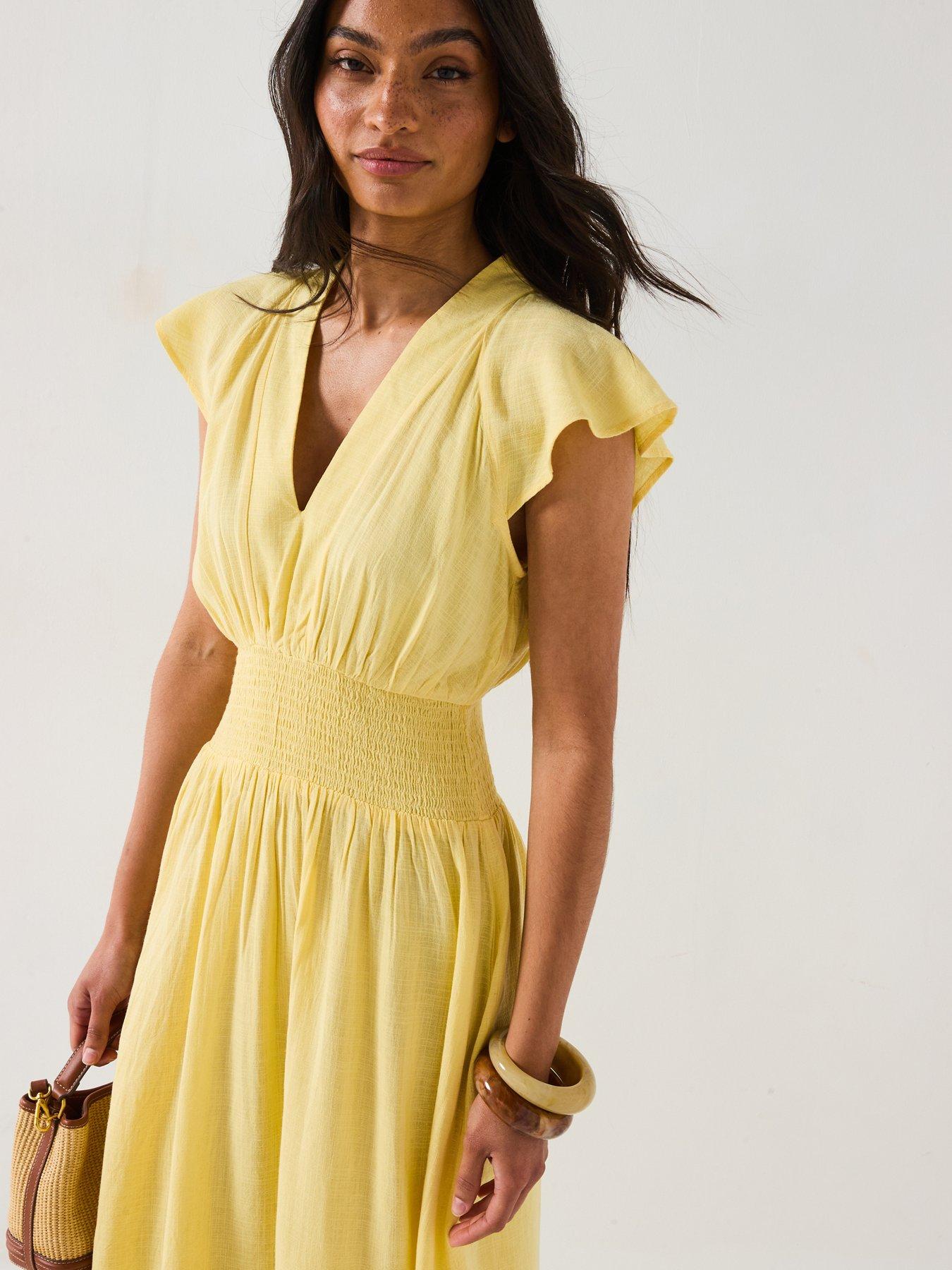 Image 3 of 6 of V by Very Shirred Waist Cotton Maxi Dress - Yellow
