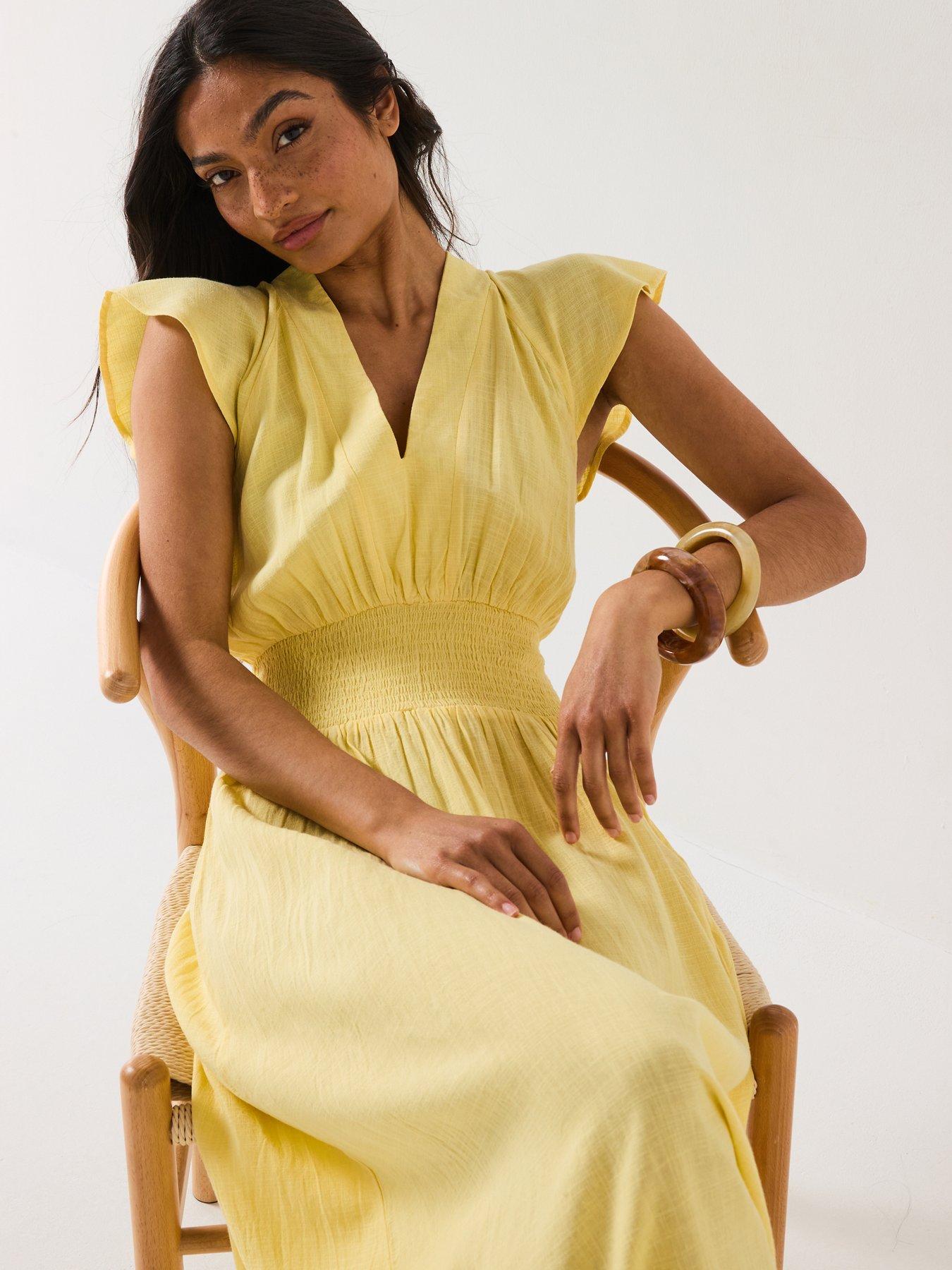 Image 6 of 6 of V by Very Shirred Waist Cotton Maxi Dress - Yellow