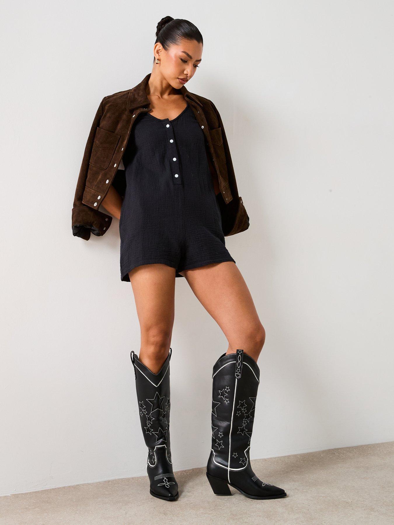 Image 3 of 6 of V by Very Cheesecloth Playsuit -&nbsp;Black