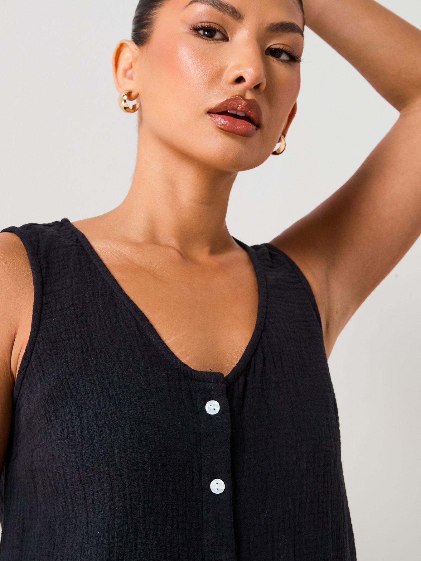 Image 5 of 6 of V by Very Cheesecloth Playsuit -&nbsp;Black