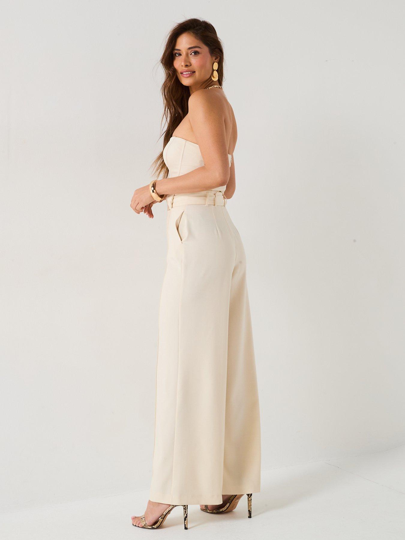 Image 3 of 6 of V by Very Strapless Belted Jumpsuit - Cream