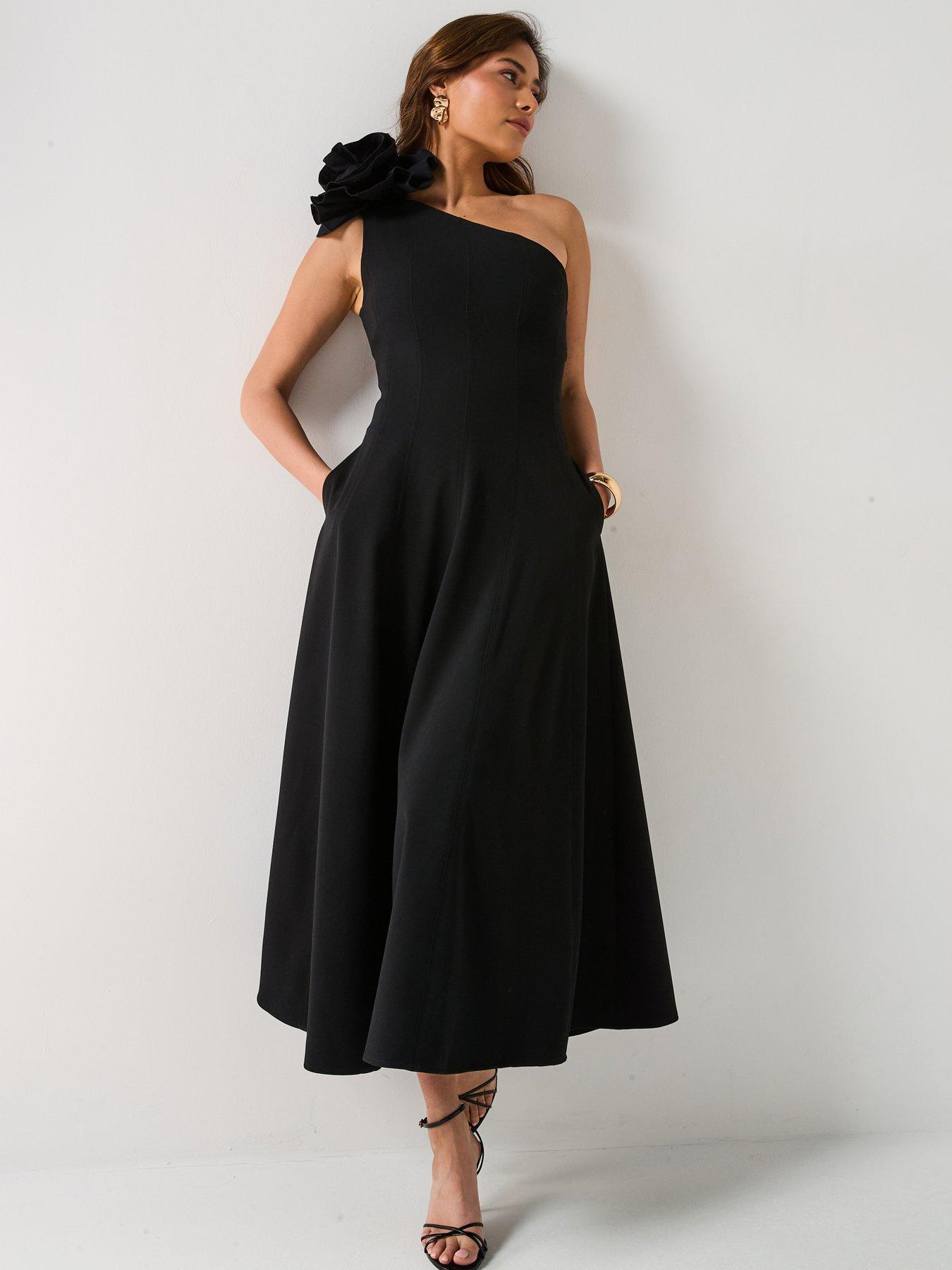 V by Very One Shoulder Corsage Midaxi Dress - Black
