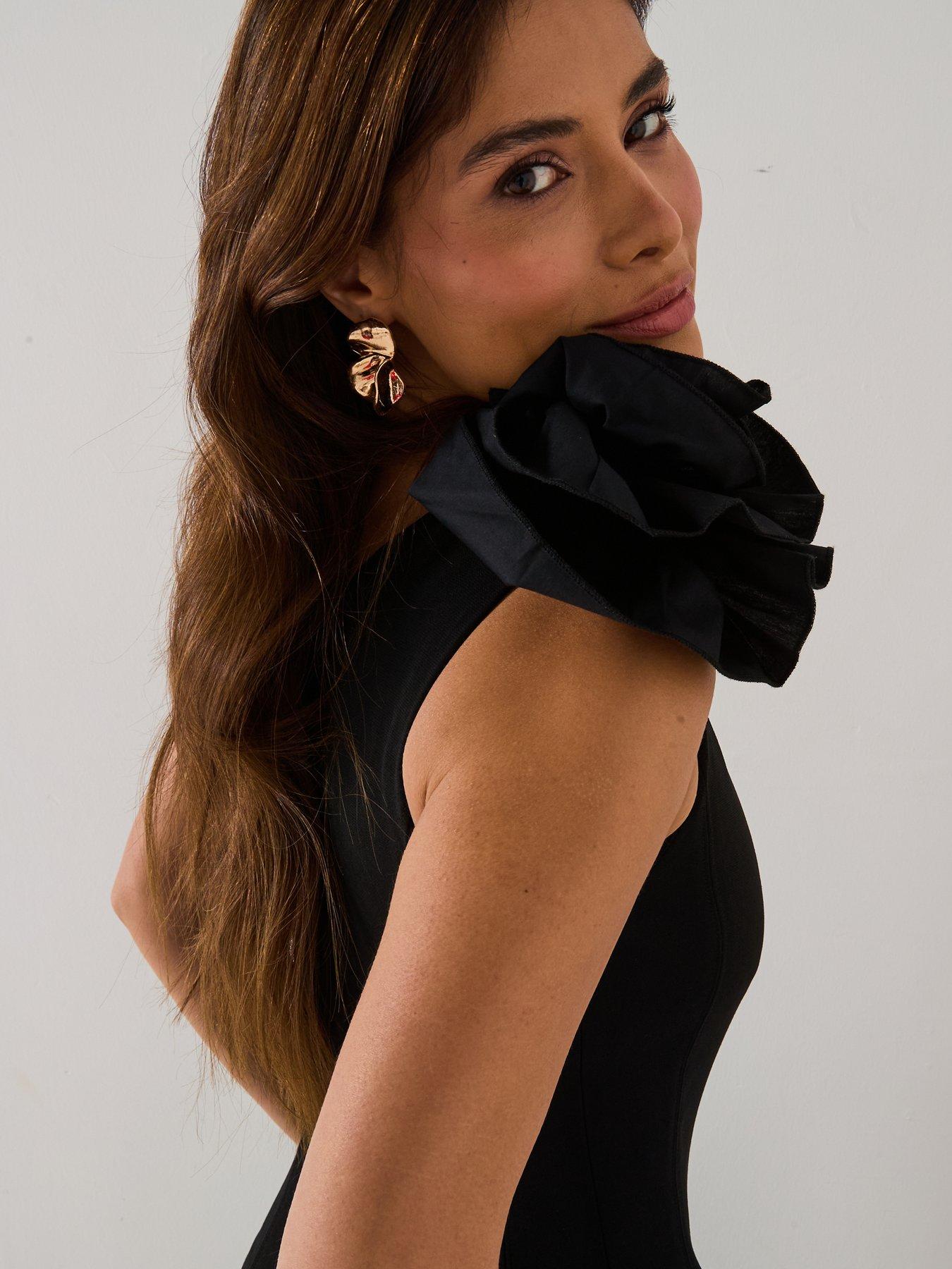 V by Very One Shoulder Corsage Midaxi Dress - Black