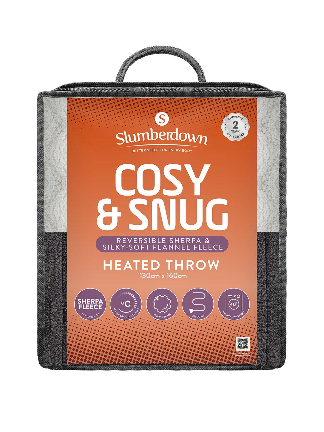 Slumberdown Cosy & Snug Sherpa Fleece Heated Throw- Charcoal/natural