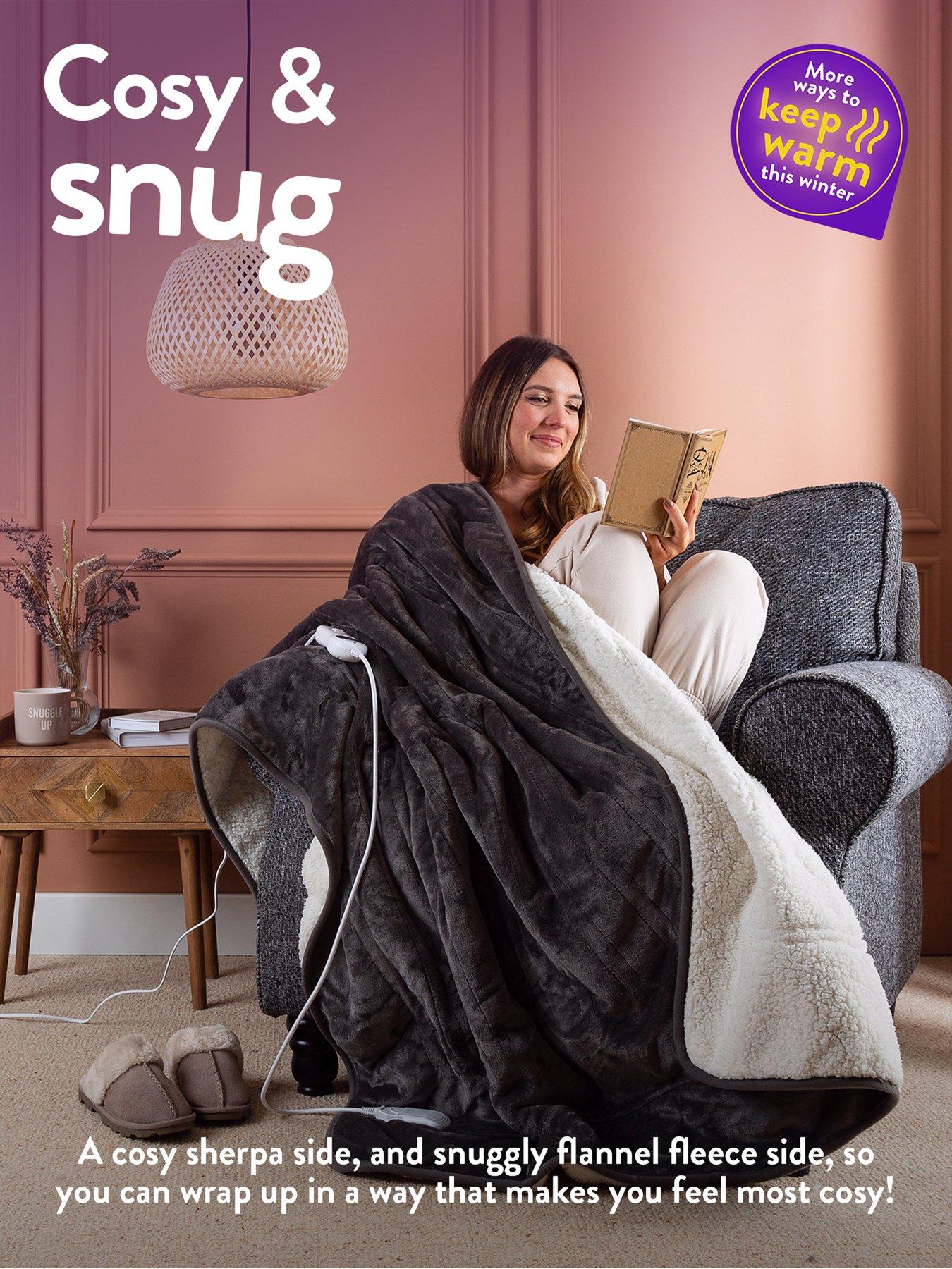 Slumberdown Cosy Snug Sherpa Fleece Heated Throw- Charcoal