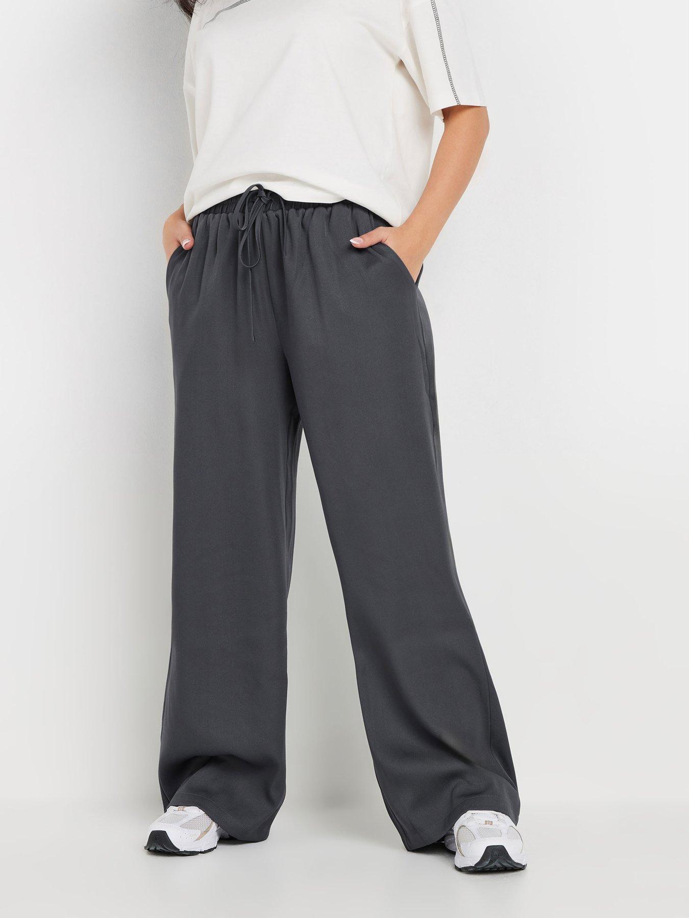 Image 1 of 4 of PixieGirl Petite Tie Waist Wide Leg Trouser - Grey