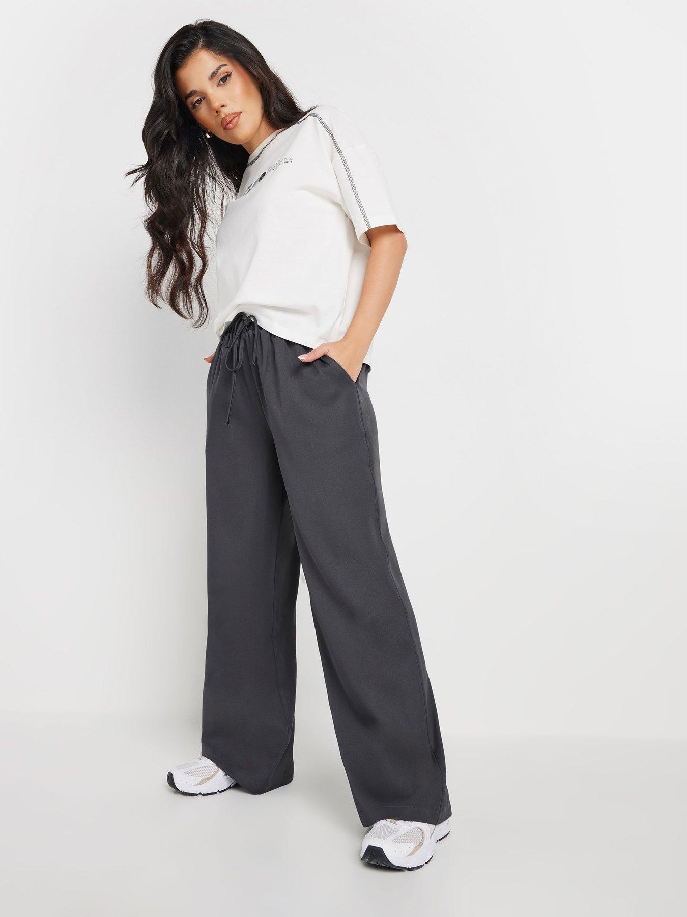 Image 3 of 4 of PixieGirl Petite Tie Waist Wide Leg Trouser - Grey