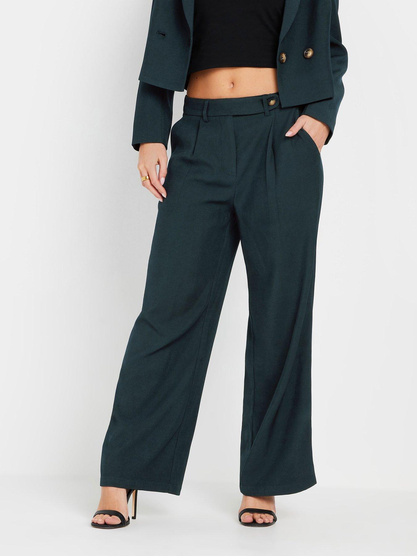 undefined Petite Tab Detail Wide Leg Trouser - Blue