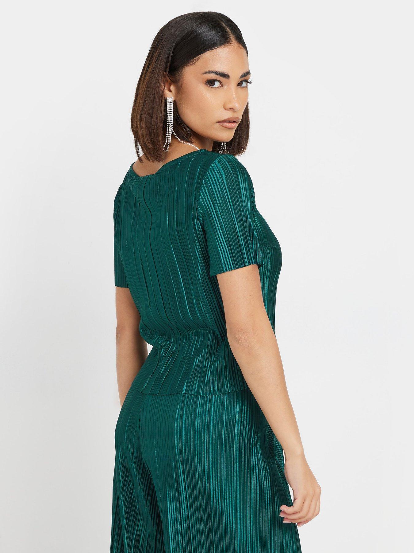 Image 2 of 4 of PixieGirl Petite Short Sleeve Plisse Top - Green