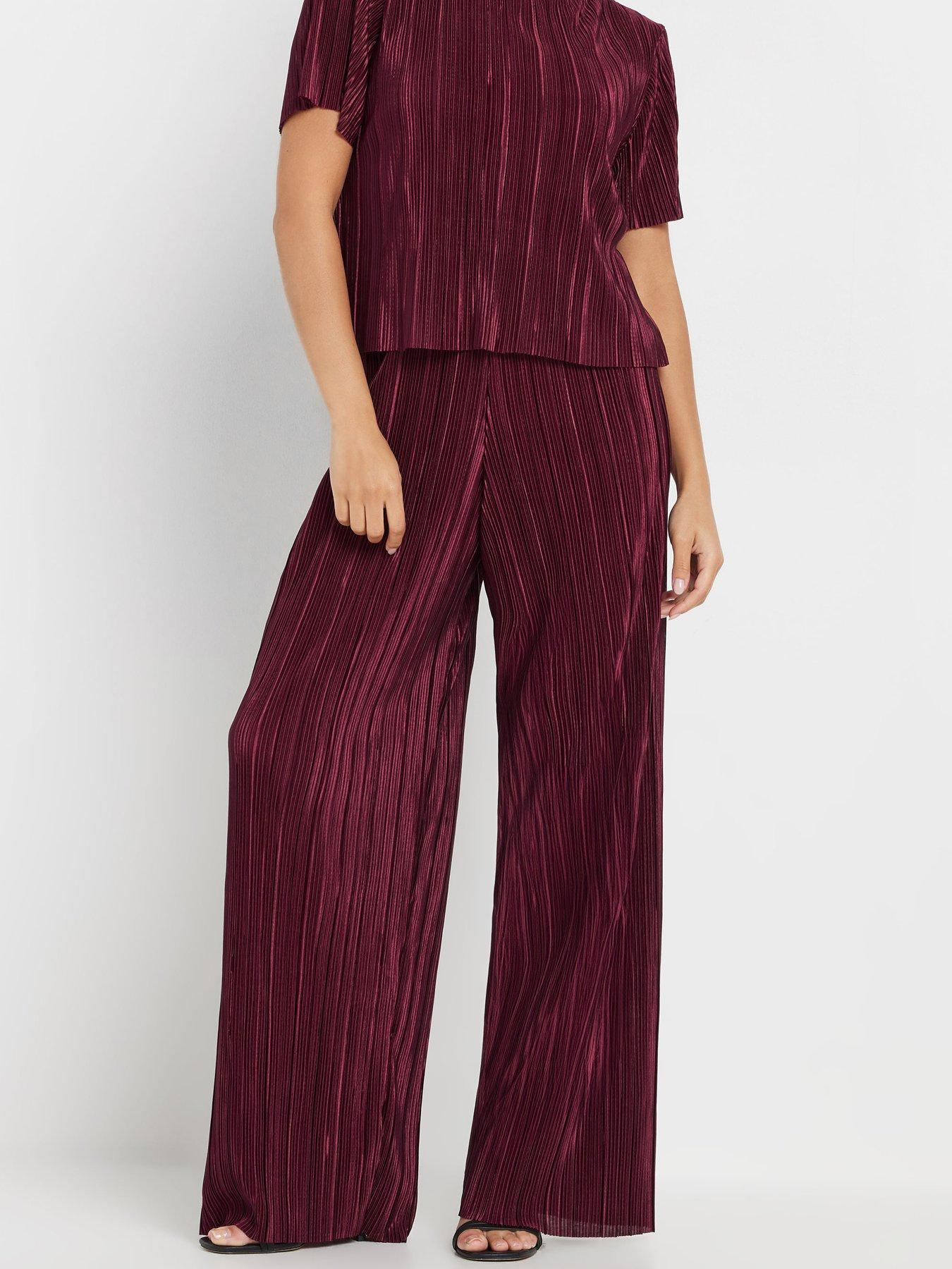 undefined Petite Wide Leg Plisse Trouser - Red