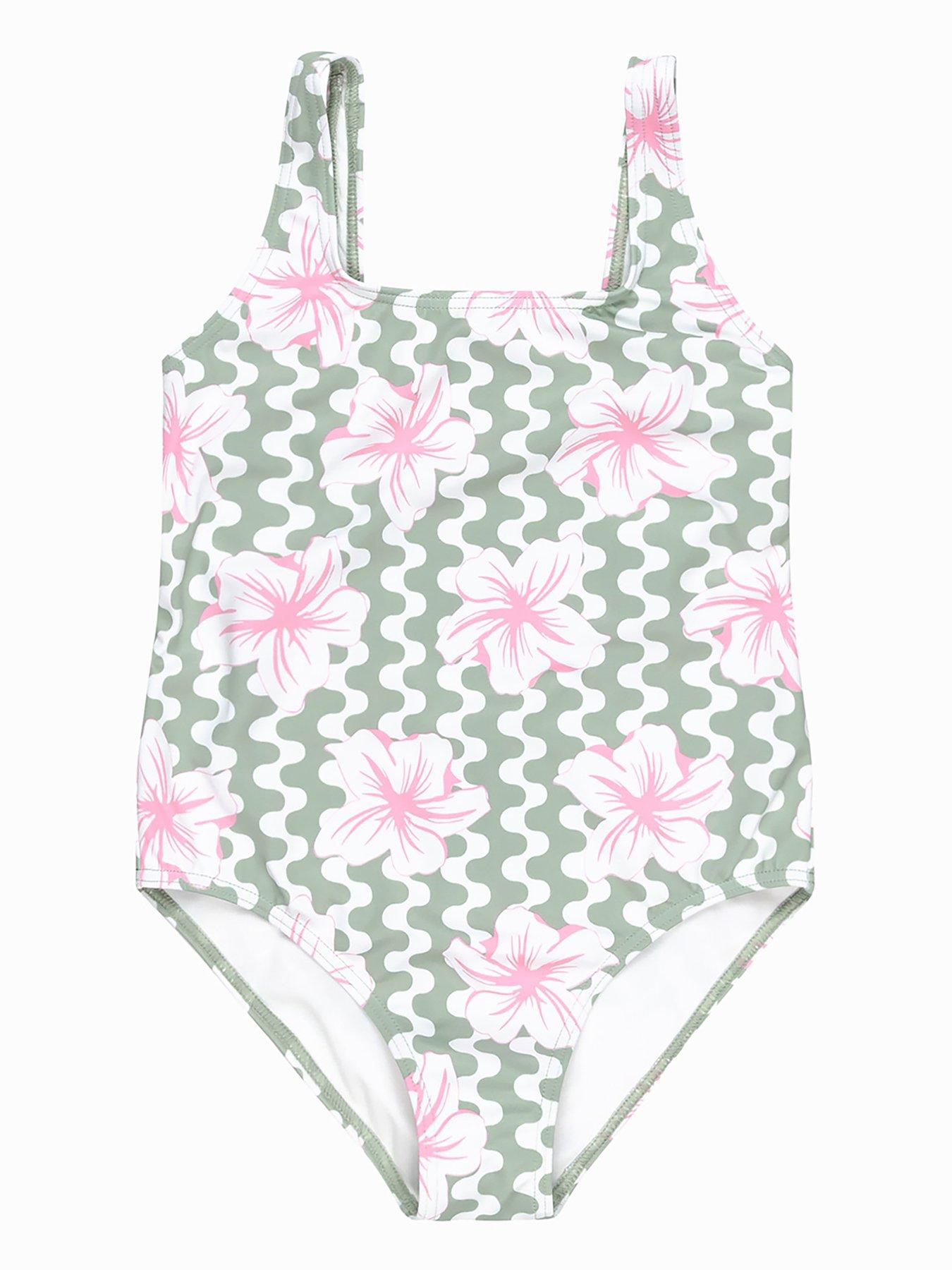 Roxy Girls Party Waves One Piece Swimsuit - Green