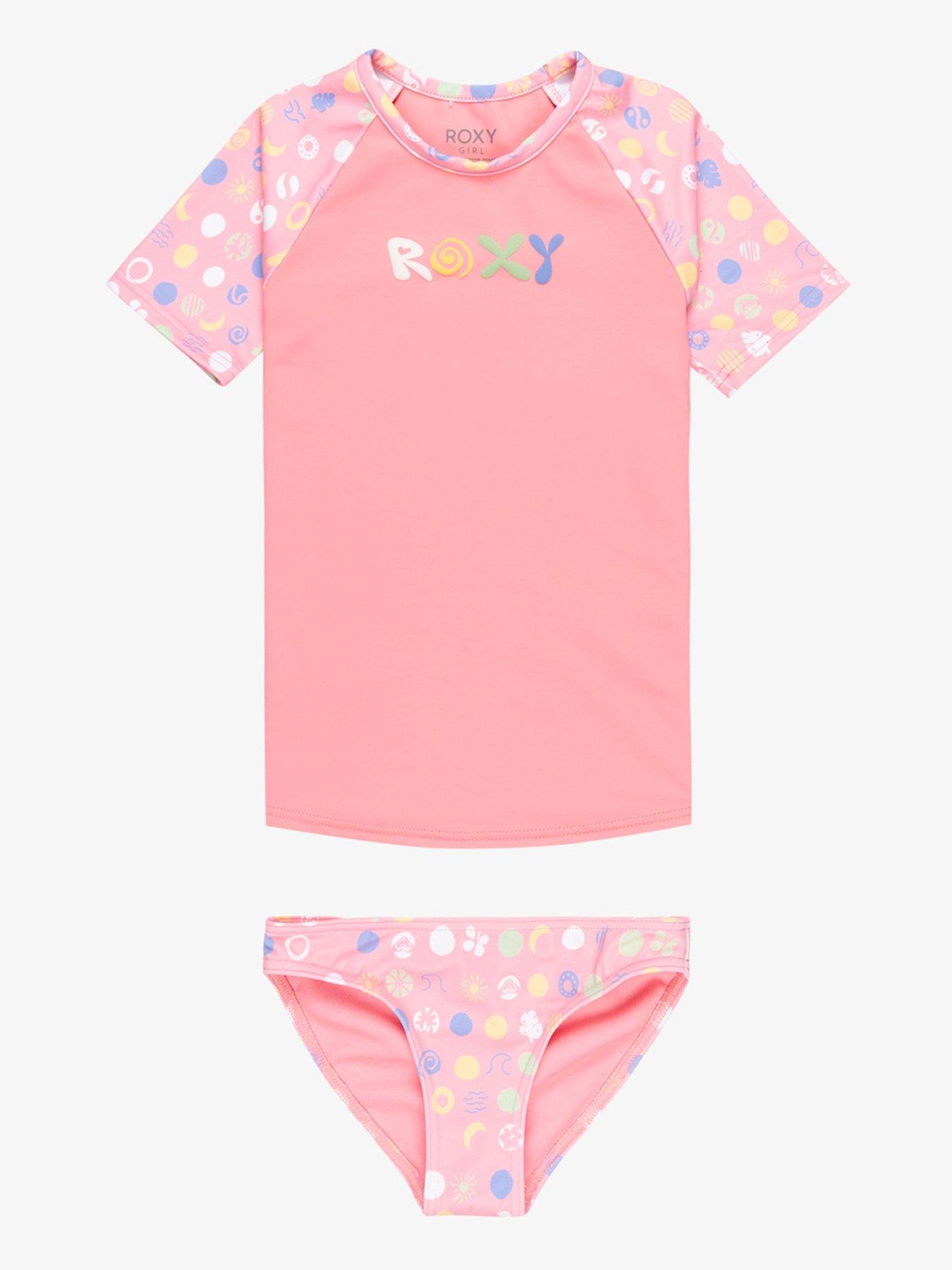 Roxy Girls Dot Short Sleeve Lycra Rashguard Set - Pink
