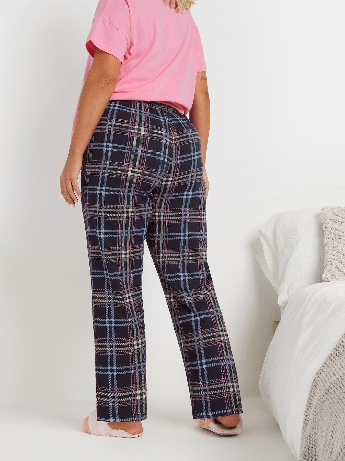 Image 2 of 4 of Yours Curve Check Wide Leg Pj Pant - Multi