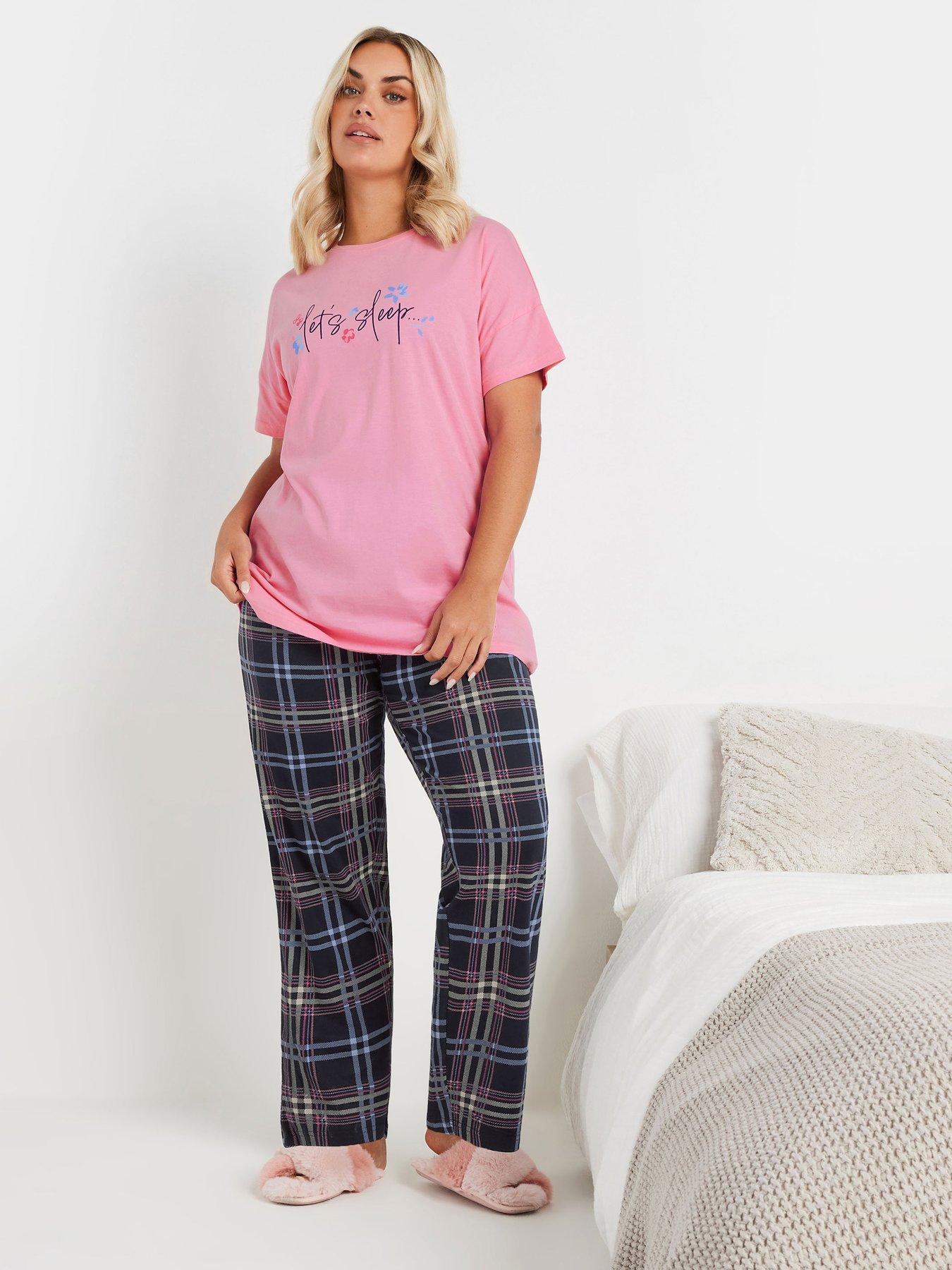 Image 3 of 4 of Yours Curve Check Wide Leg Pj Pant - Multi