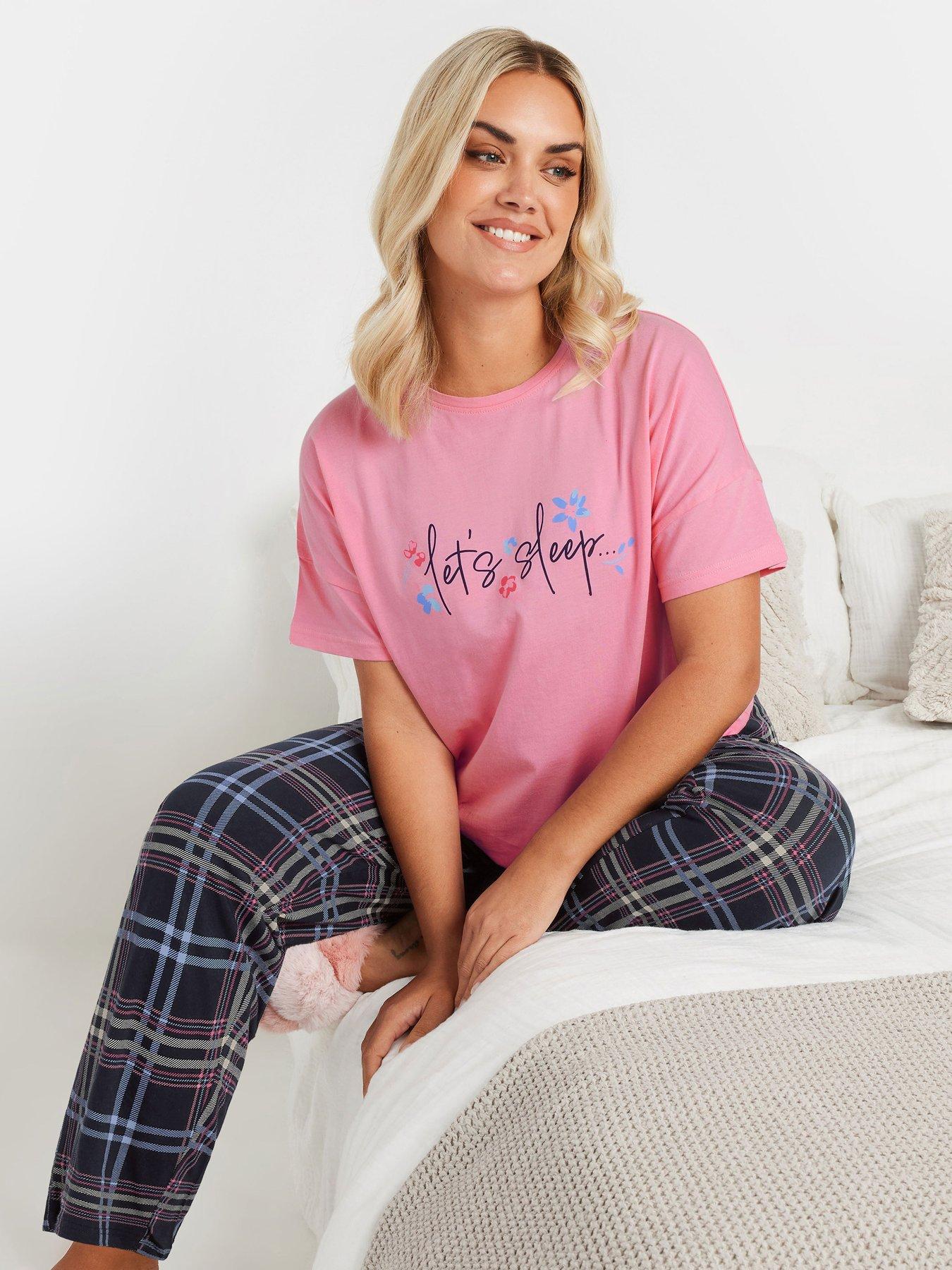 Image 4 of 4 of Yours Curve Check Wide Leg Pj Pant - Multi