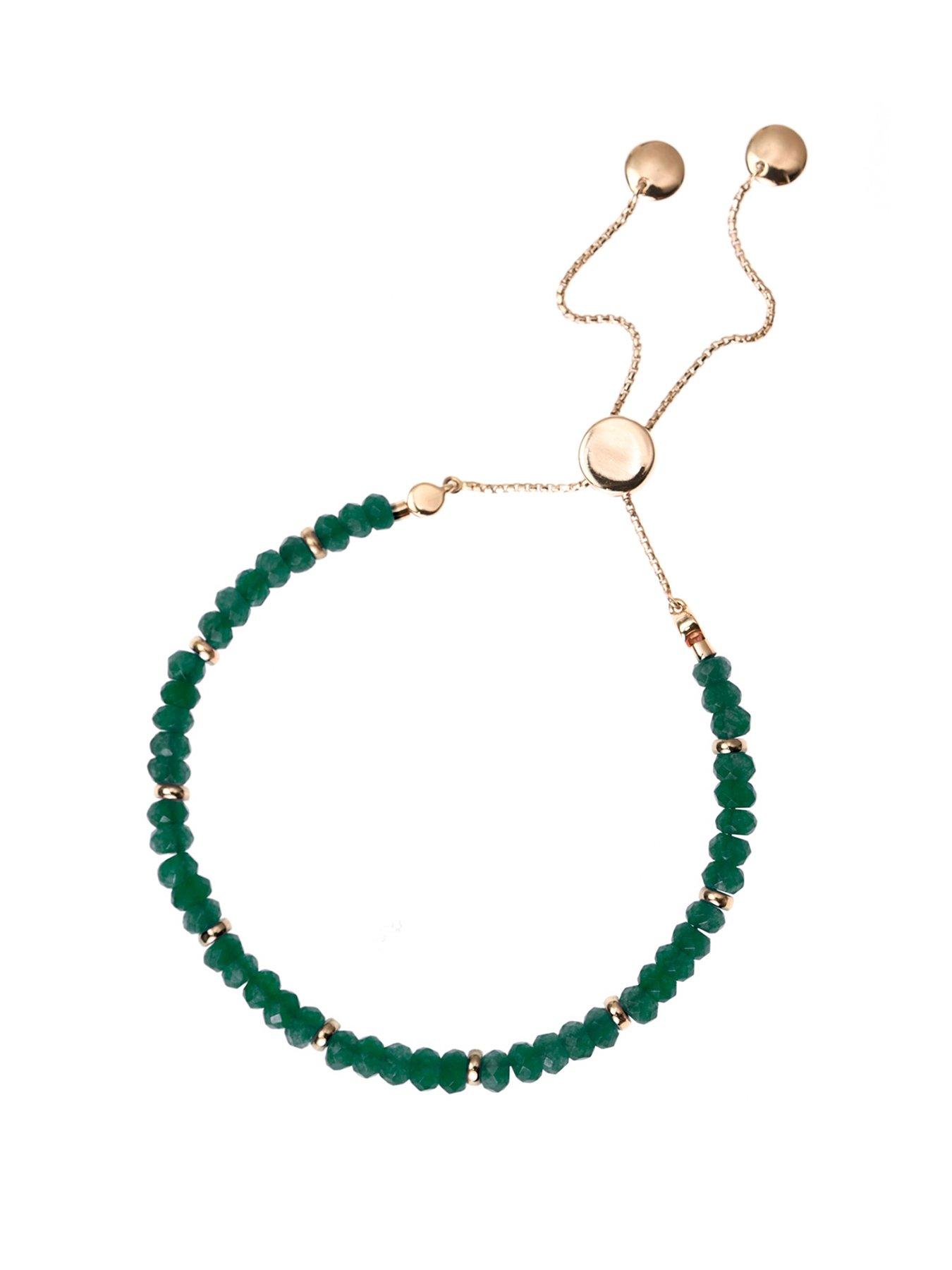 Product photograph of The Love Collection Rose Gold Plated Sterling Silver Green Quartz Bead Friendship Bracelet from very.co.uk