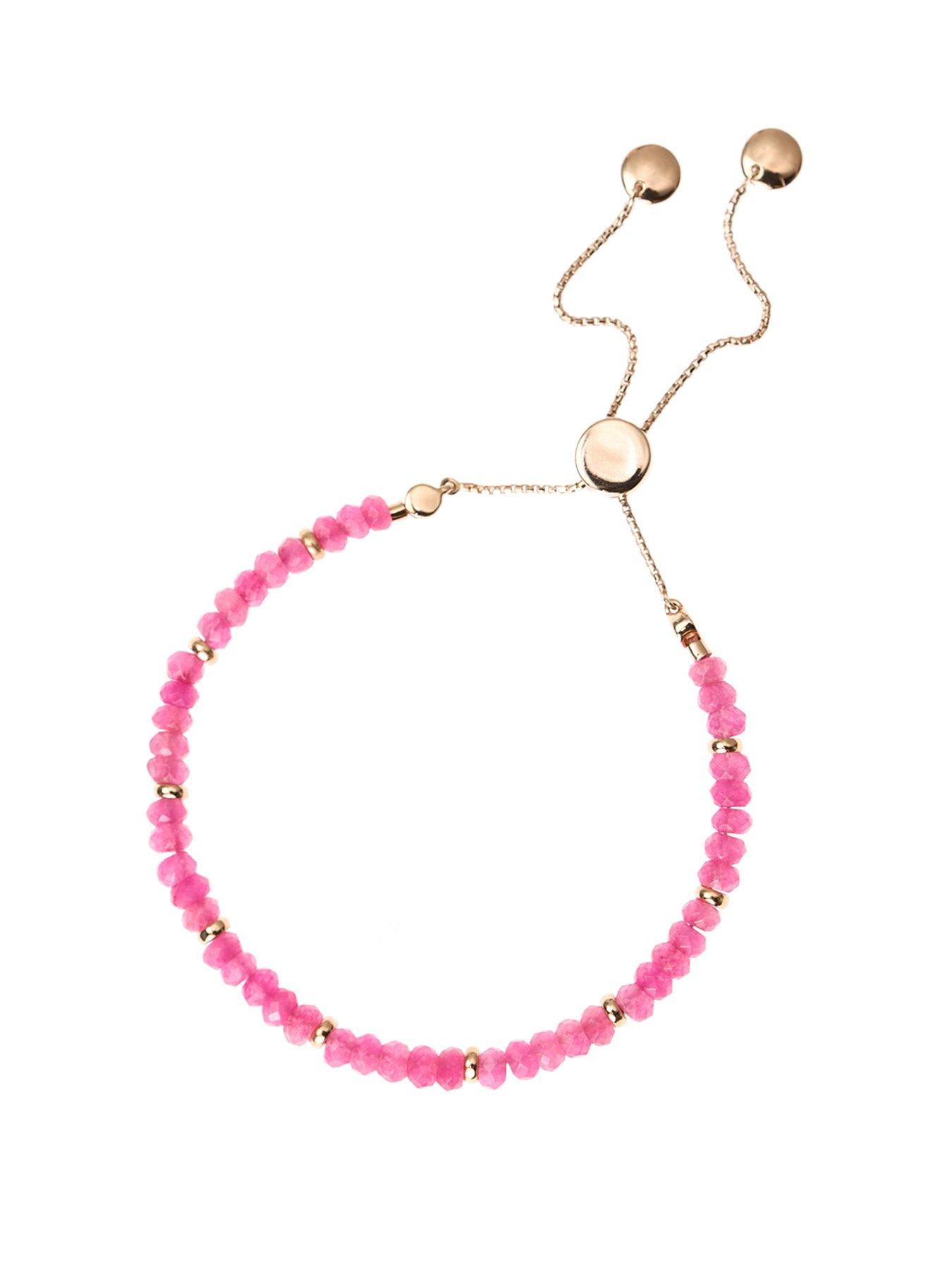 Product photograph of The Love Collection Rose Gold Plated Sterling Silver Pink Quartz Bead Freindship Bracelet from very.co.uk