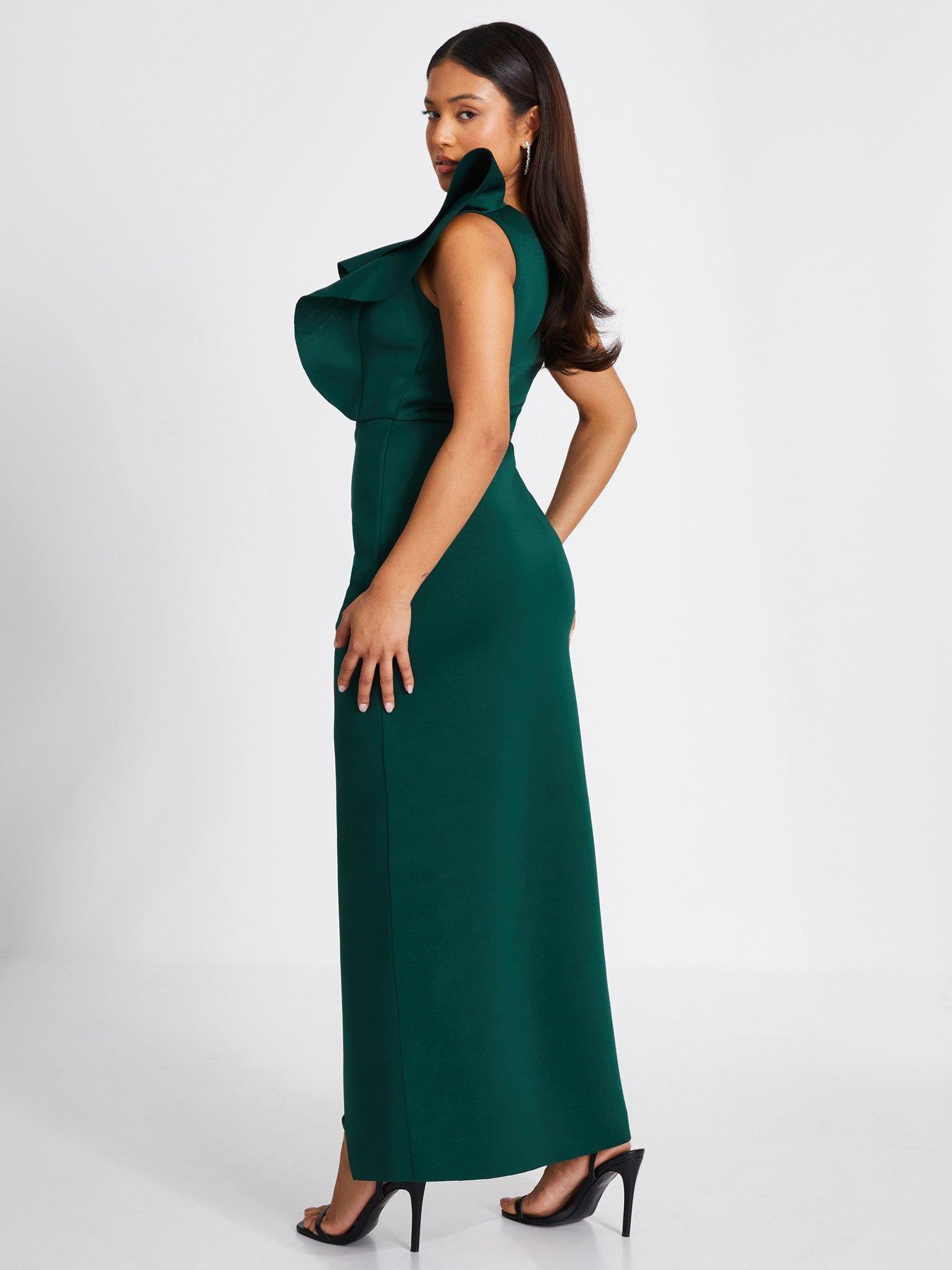green dress quiz Quiz Olive Satin Wrap Neck Maxi Dress