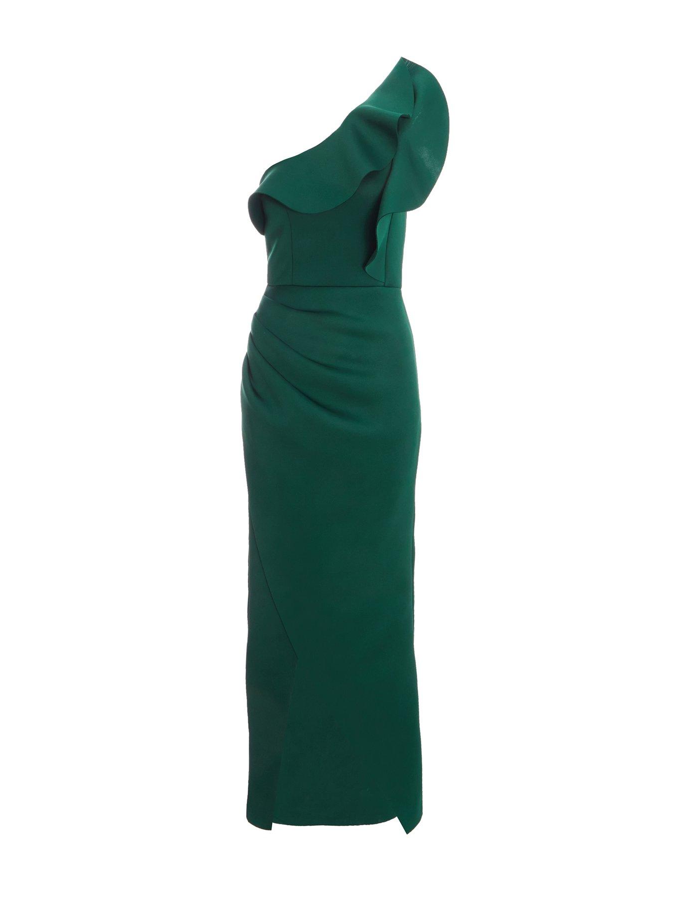 Quiz Bottle Green One Shoulder Maxi Dress | Very
