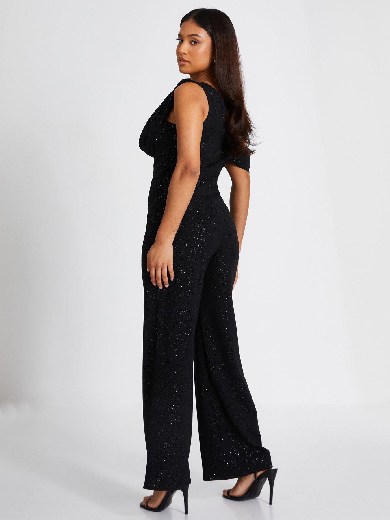 Quiz Petite Black Glitter Palazzo Jumpsuit Very