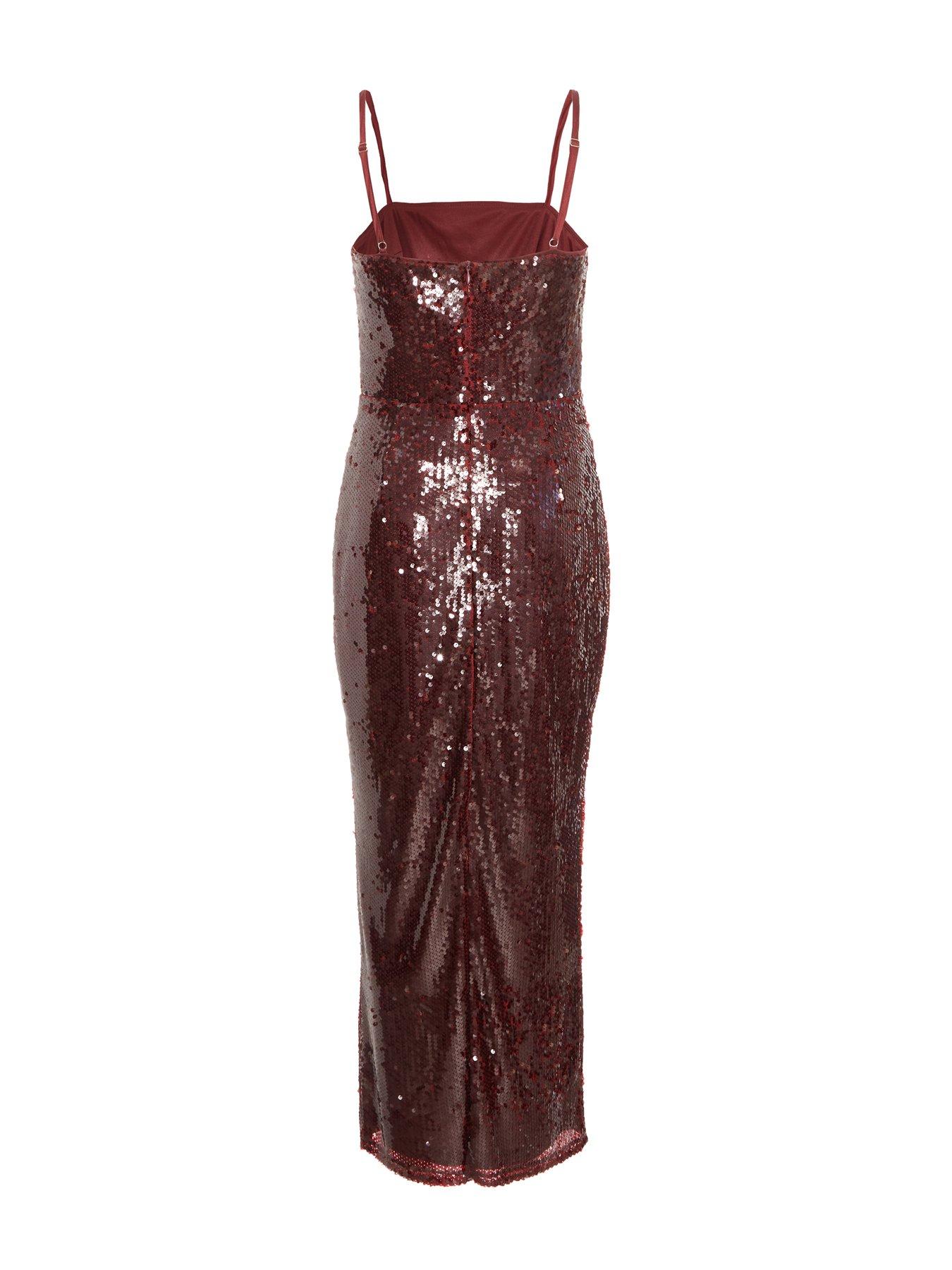 Quiz Petite Dark Red Sequin Midaxi Dress | Very