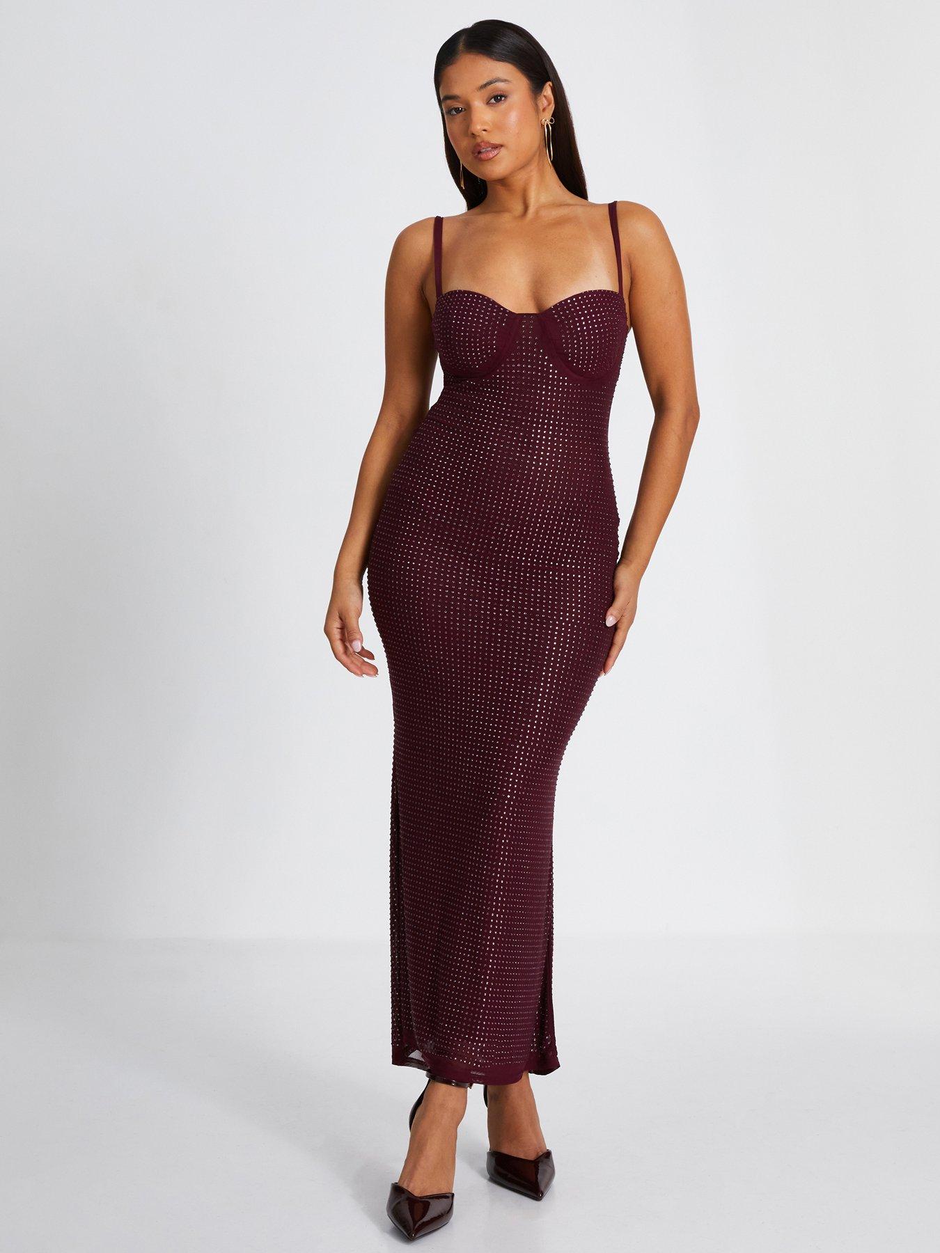 Quiz Petite Dark Red Embellished Maxi Dress Very