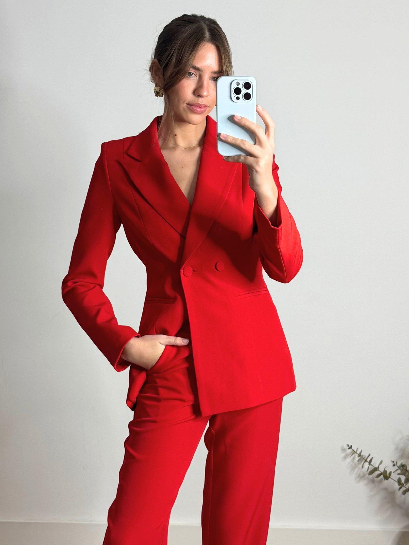 Image 3 of 3 of Style Cheat Double Breasted Blazer - Red
