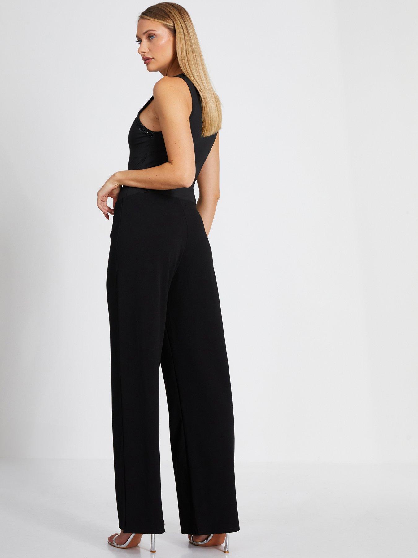 Quiz Black Diamante Button Palazzo Trousers Very