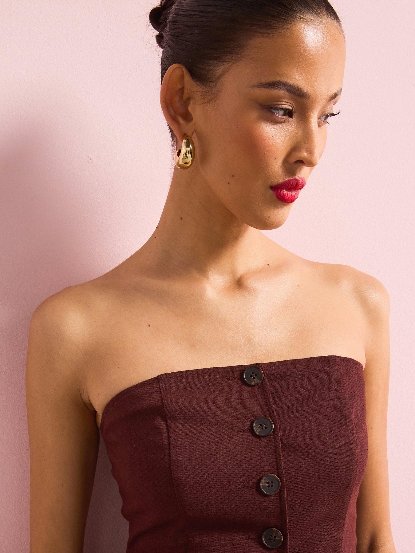 Image 2 of 6 of Style Cheat Linen Strapless Waistcoat - Chocolate