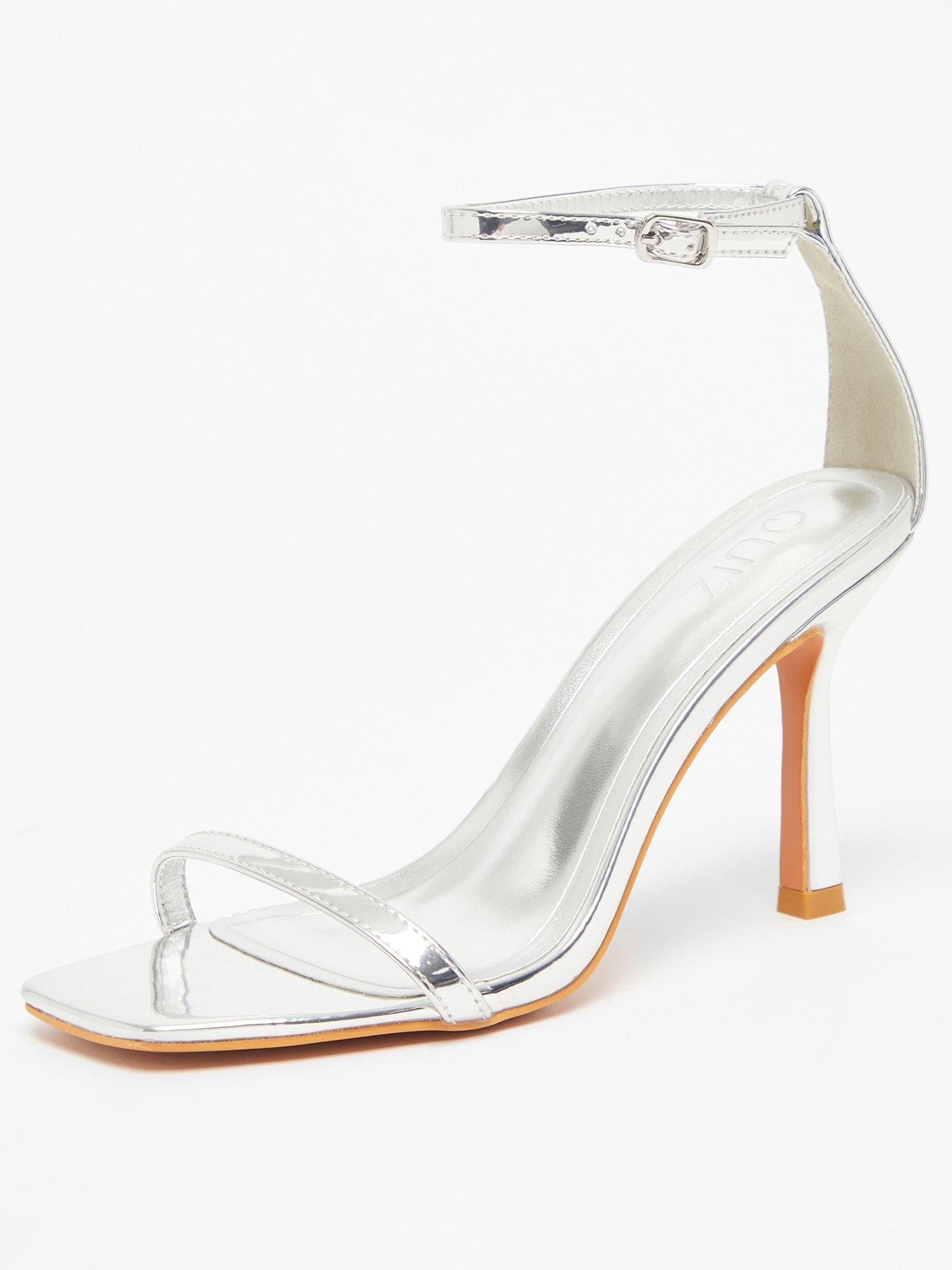 Image 3 of 5 of Quiz Silver Faux Leather Heeled Sandal