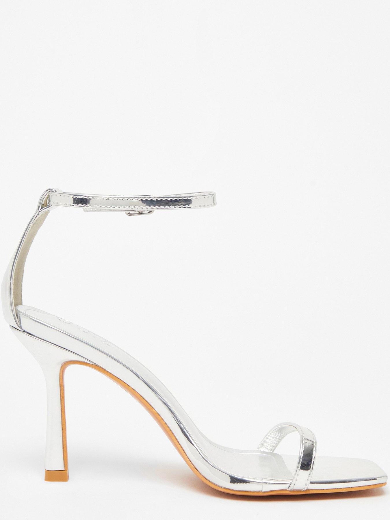 Image 4 of 5 of Quiz Silver Faux Leather Heeled Sandal