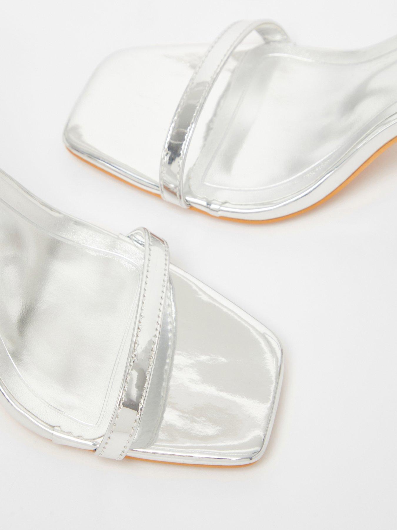 Image 5 of 5 of Quiz Silver Faux Leather Heeled Sandal