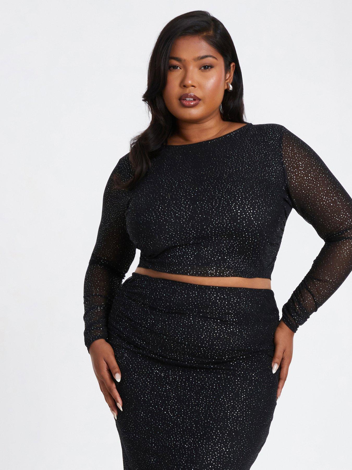 Plus Size Black Mesh Sparkle Top Concert Outfits For Women Womens