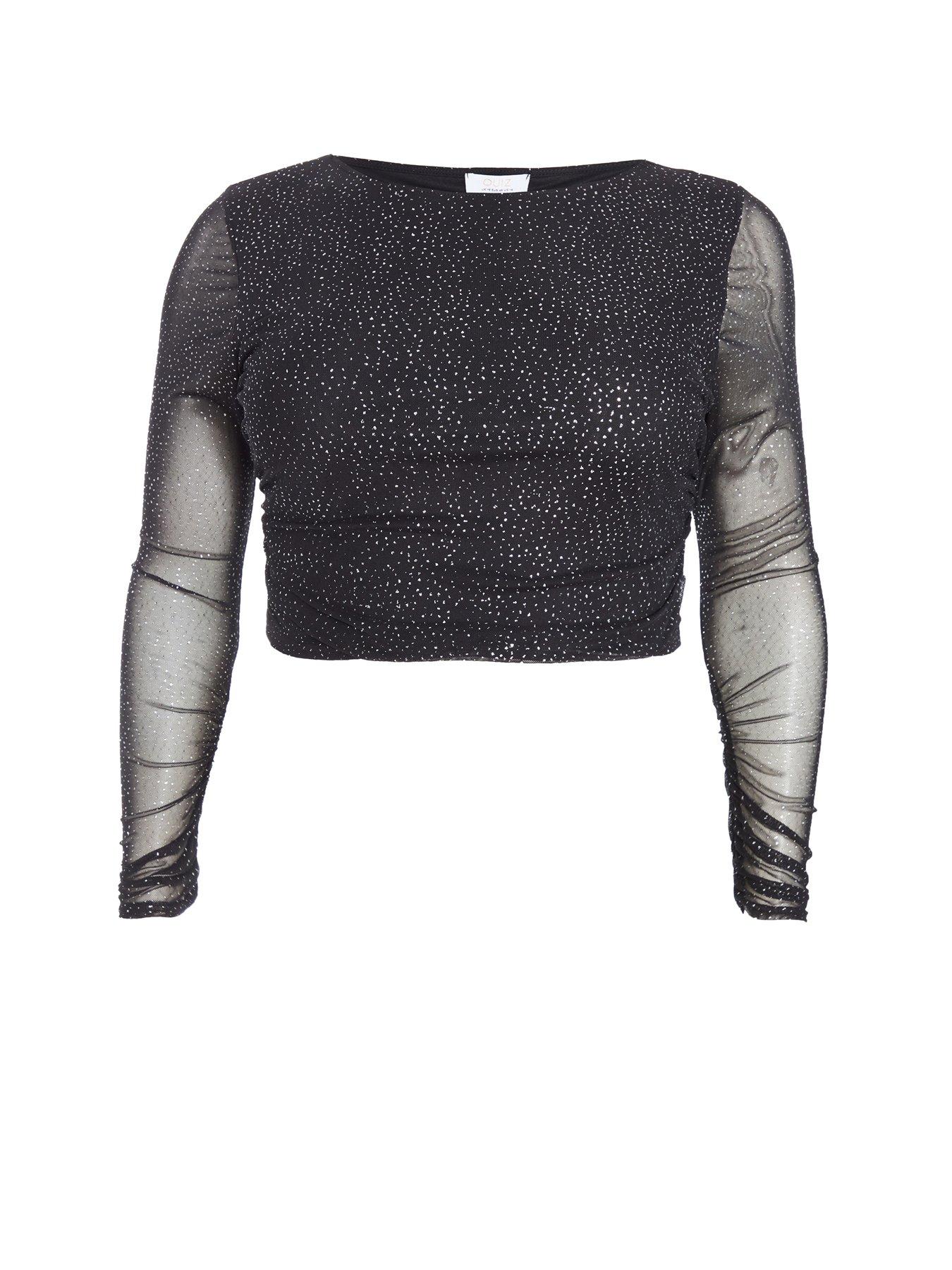 Glitter mesh top long sleeve deals