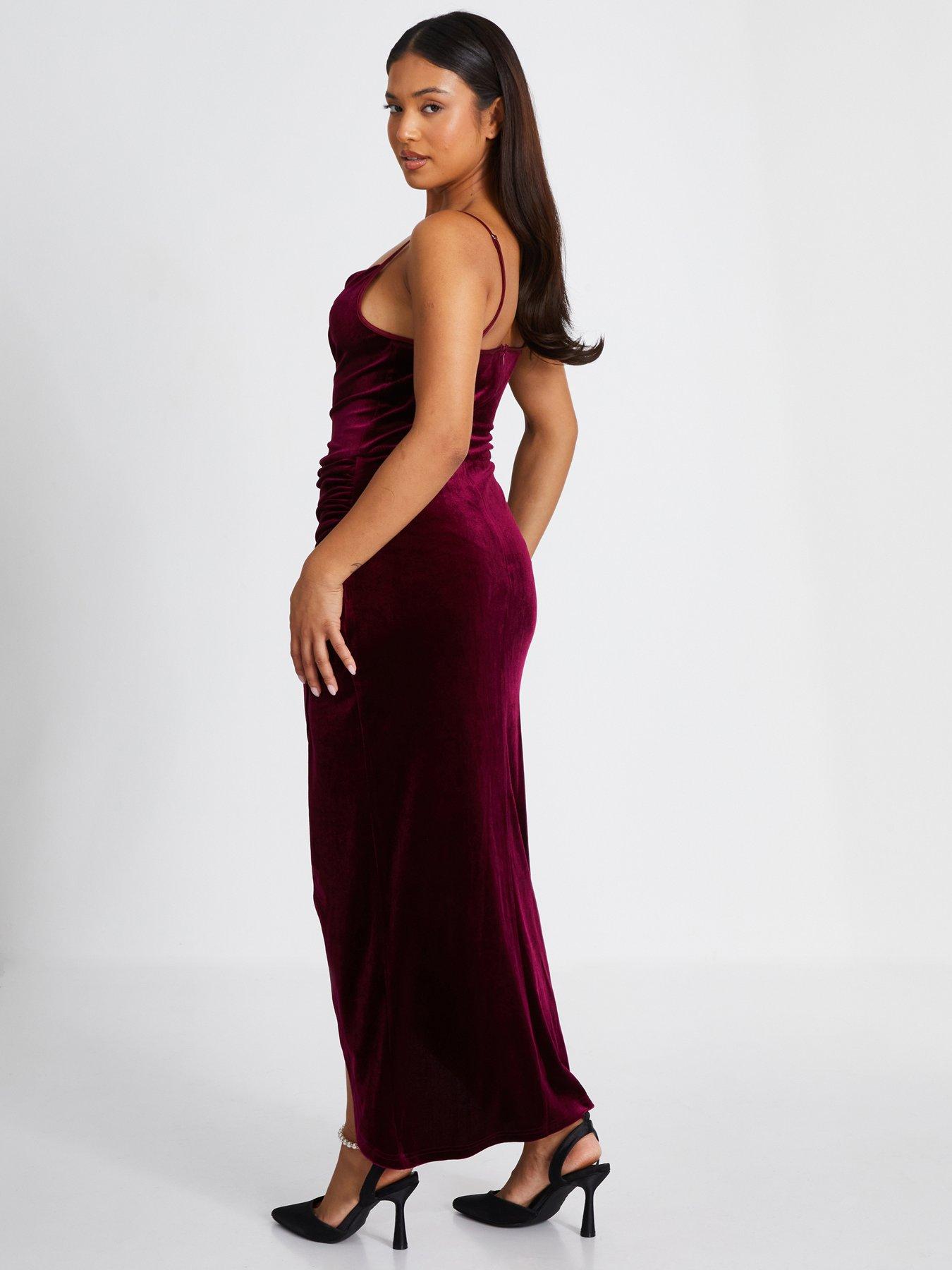 Image 2 of 5 of Quiz Petite Dark Red Cowl Neck Midaxi Dress