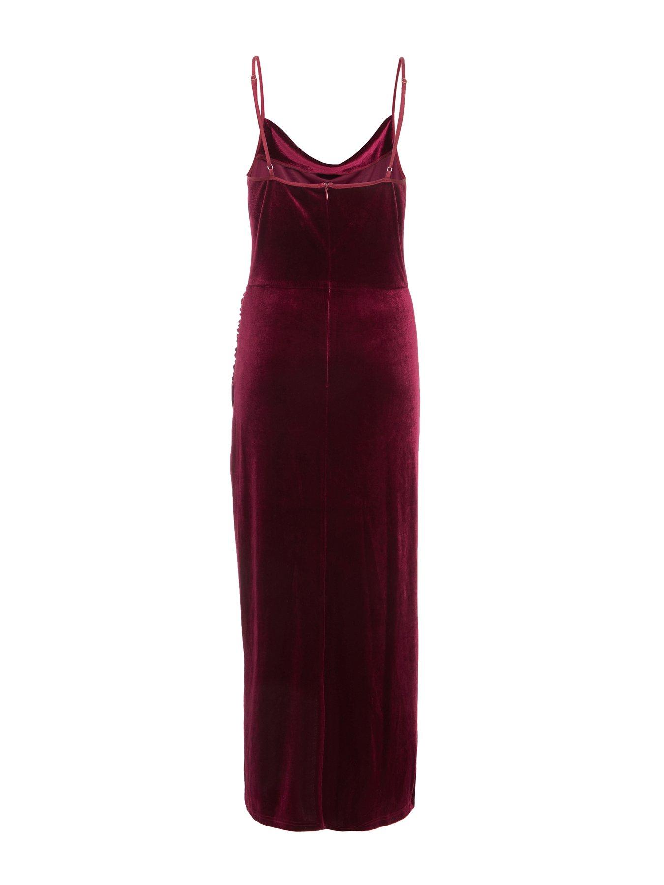 Image 4 of 5 of Quiz Petite Dark Red Cowl Neck Midaxi Dress