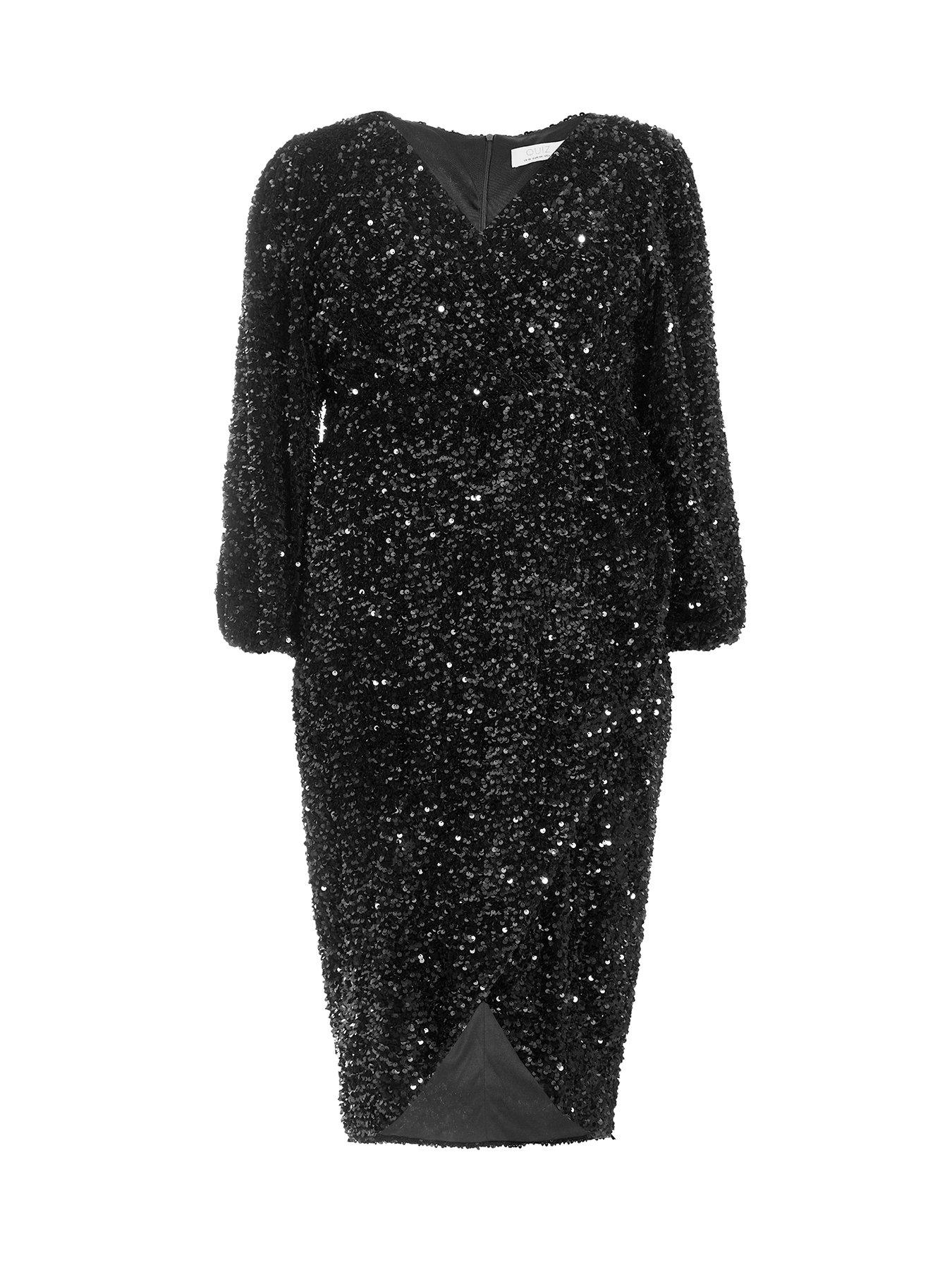 Image 4 of 6 of Quiz Curve Black Sequin Midi Dress