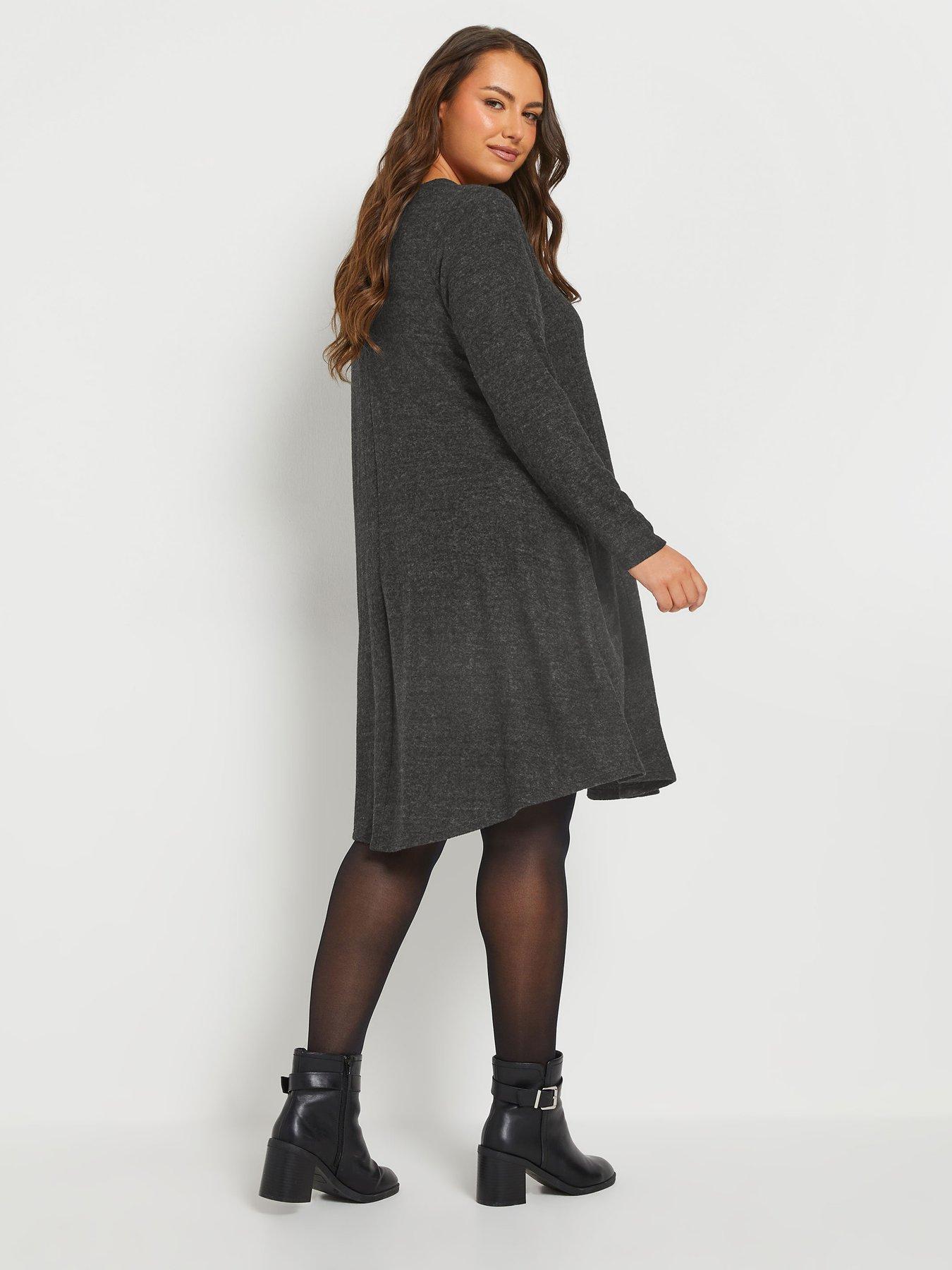 Yours Curve Drape Pocket Dress - Grey | Very