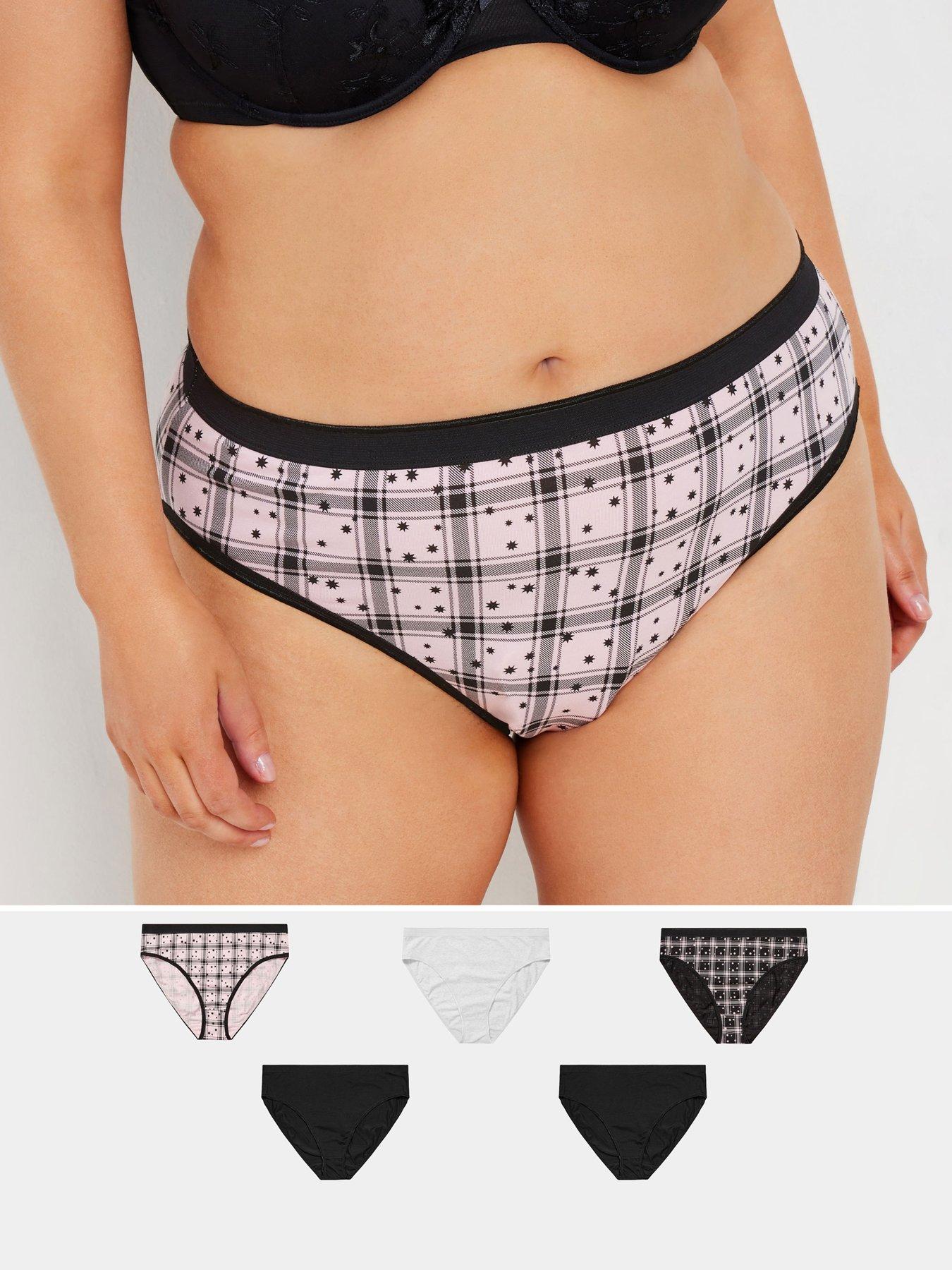 Image 1 of 4 of Yours Curve 5 Pack Stretch Star Check High Leg Briefs - Multi