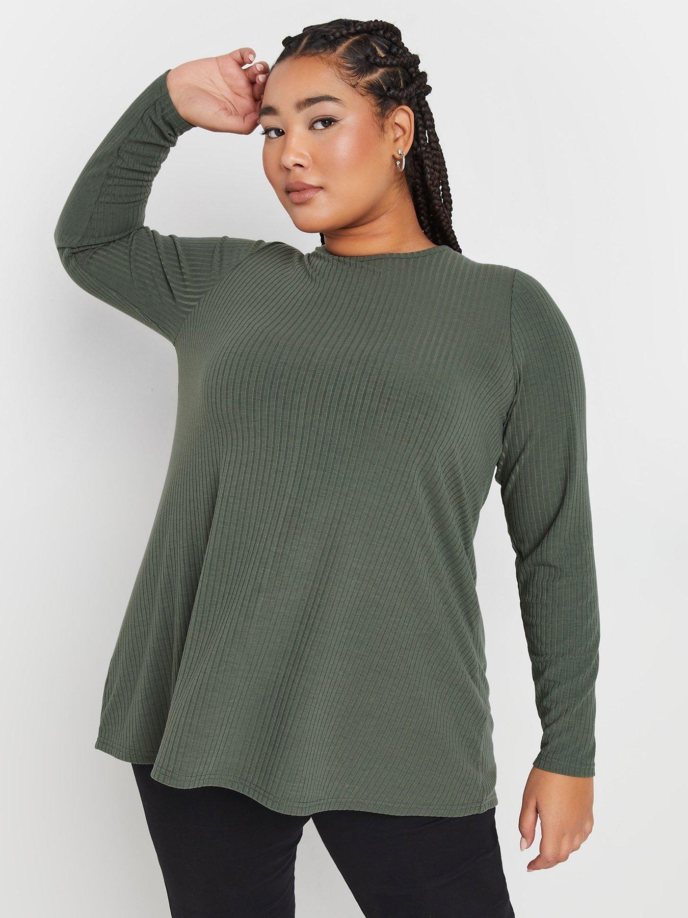 undefined Curve Long Sleeve Rib Swing T-shirt - Green