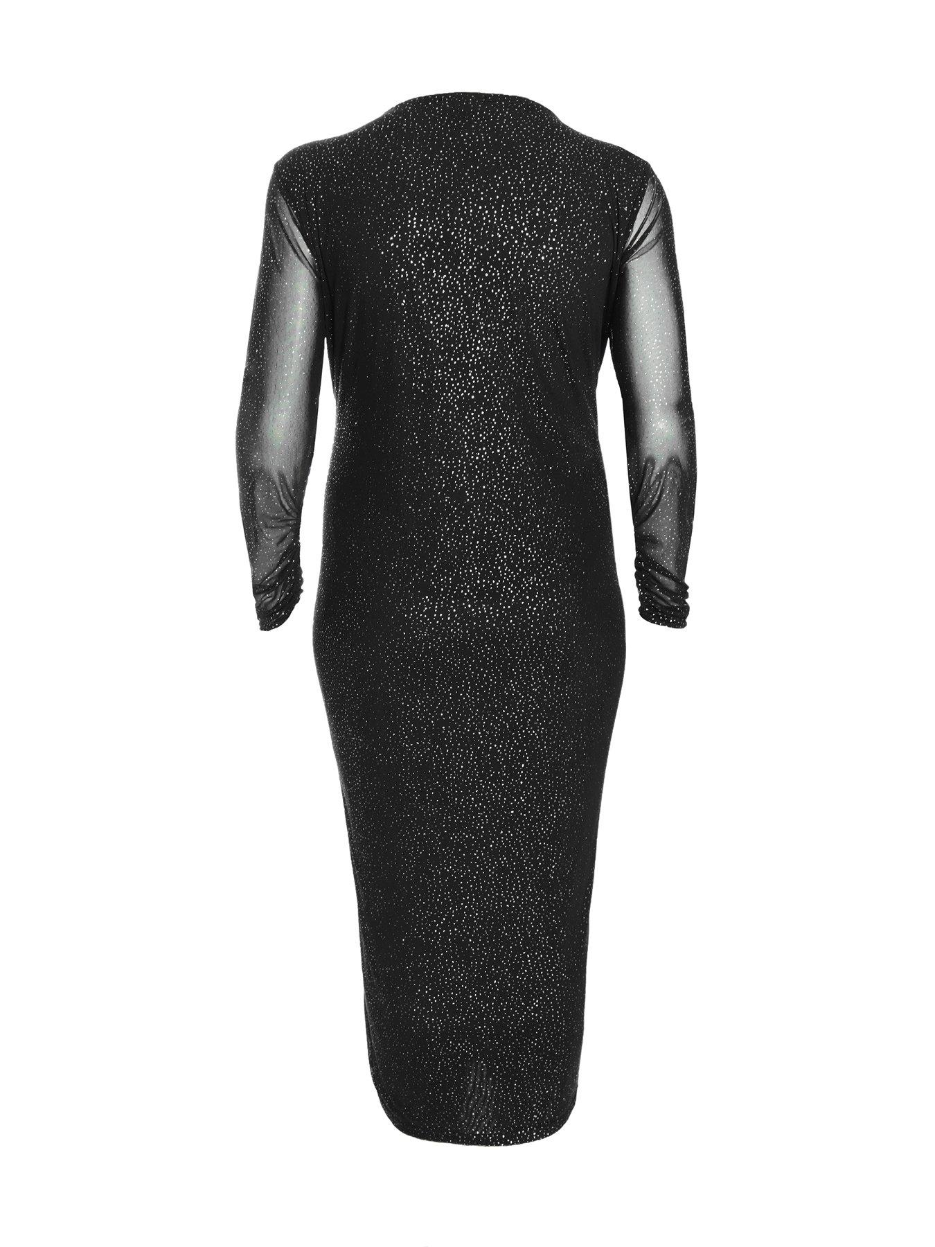 Curve long sleeve chocolate mesh midaxi dress
