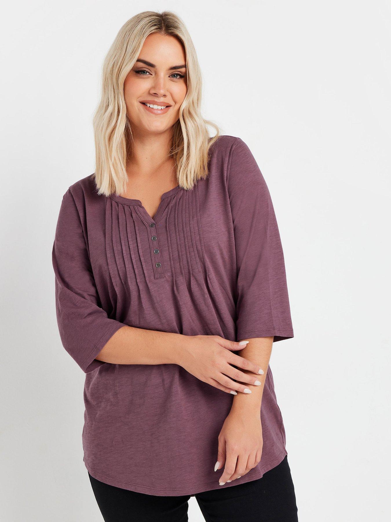 Image 1 of 4 of Yours Curve Pintuck Henley Top - Purple