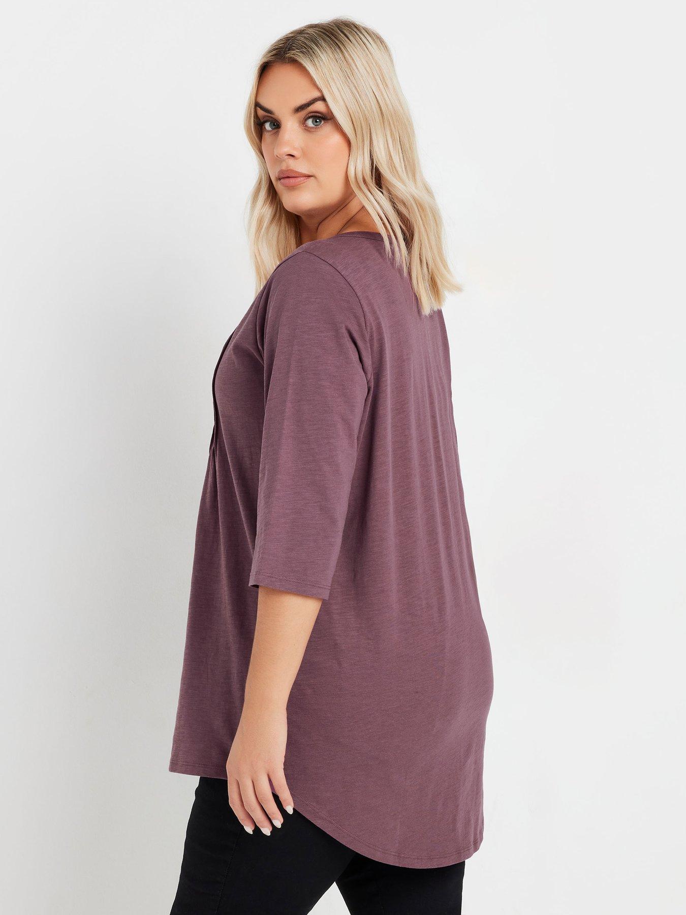 Image 2 of 4 of Yours Curve Pintuck Henley Top - Purple