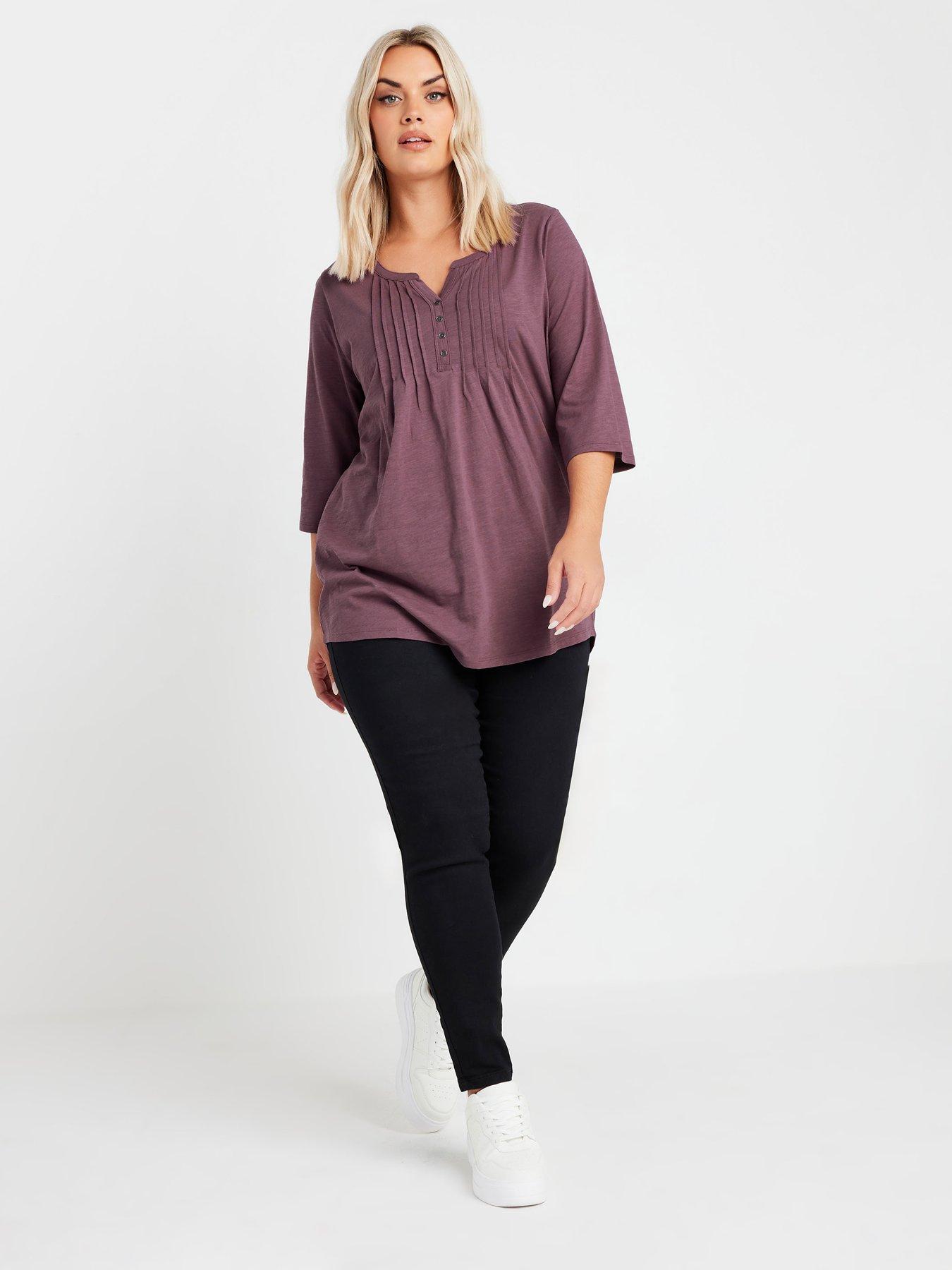 Image 3 of 4 of Yours Curve Pintuck Henley Top - Purple