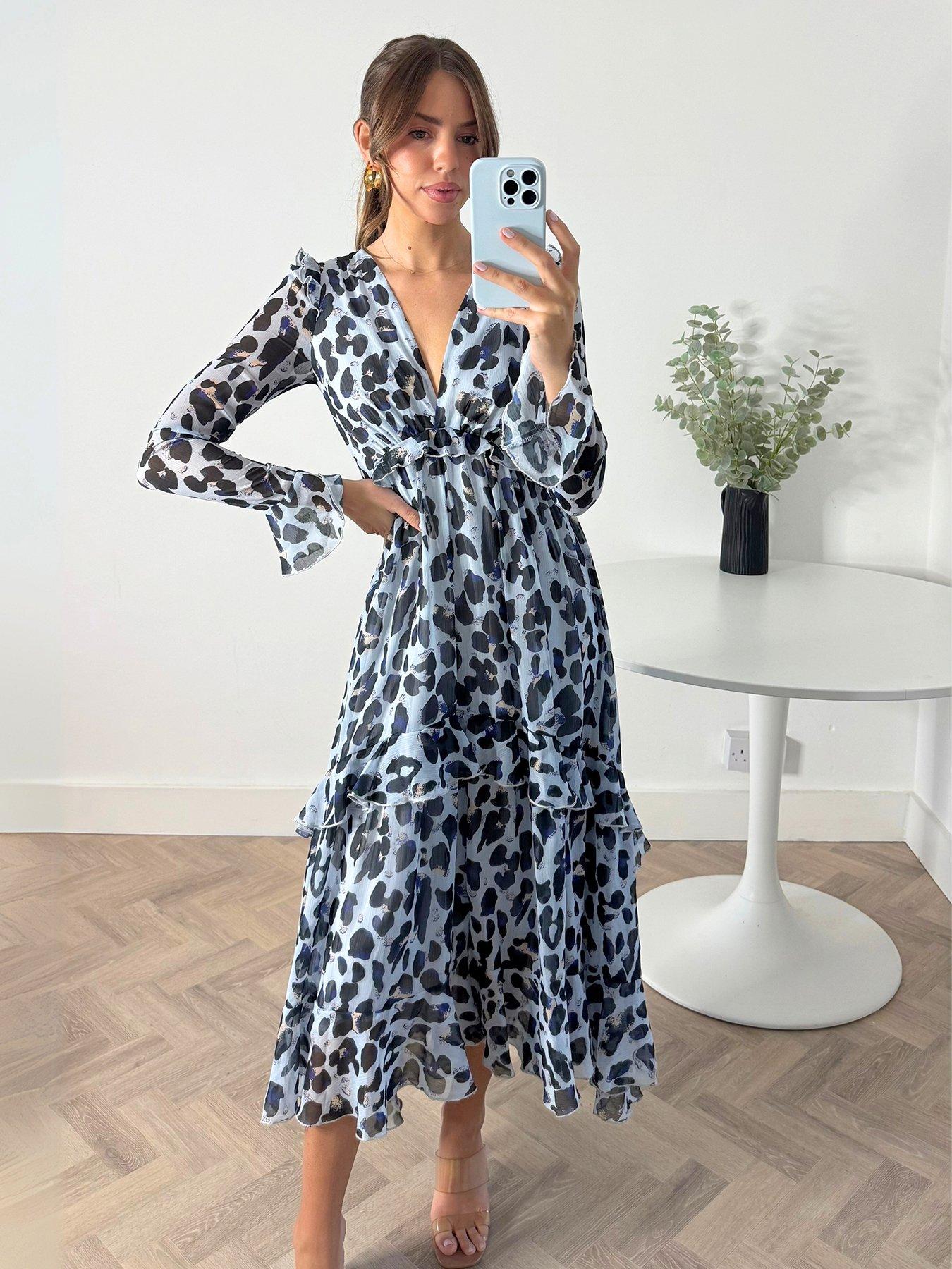undefined Animal Print Midi Dress - Blue