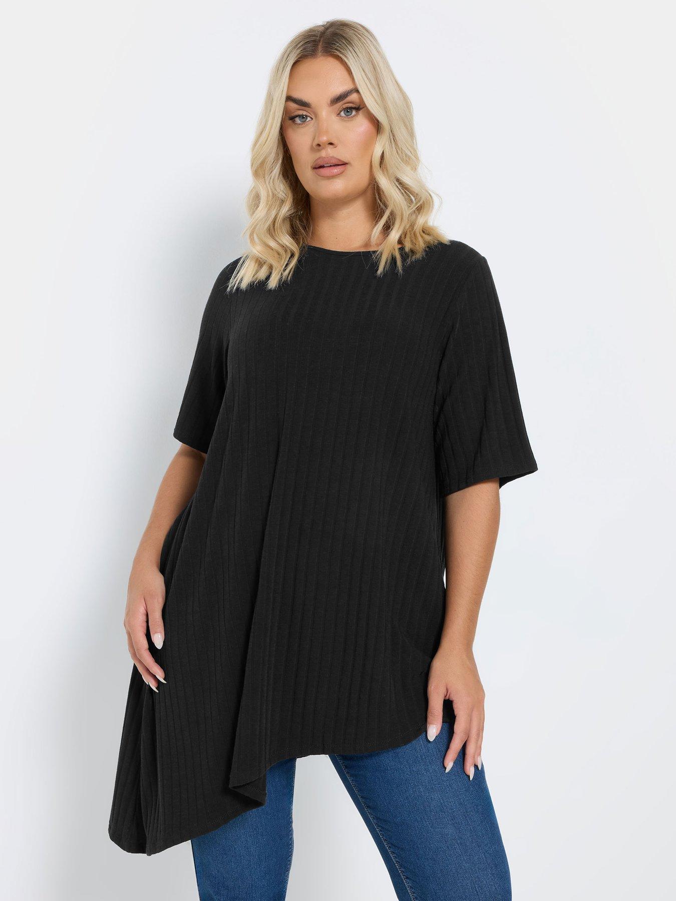 undefined Curve Asymmetric Wide Ribbed T-Shirt - Black
