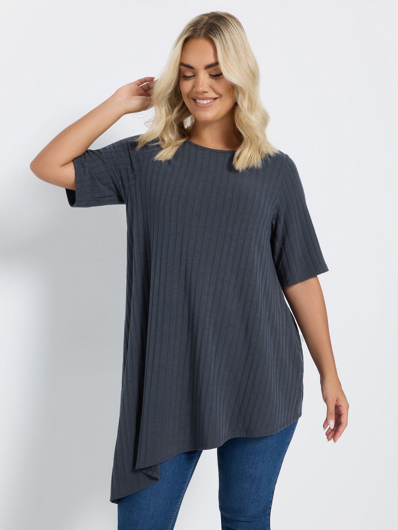 undefined Curve Asymmetric Wide Ribbed T-Shirt - Grey
