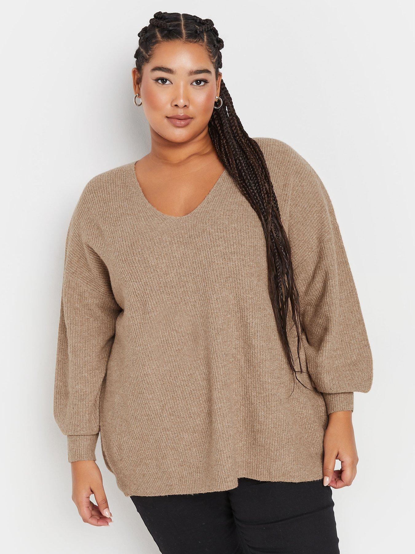 undefined Curve V-neck Balloon Sleeve Jumper - Natural